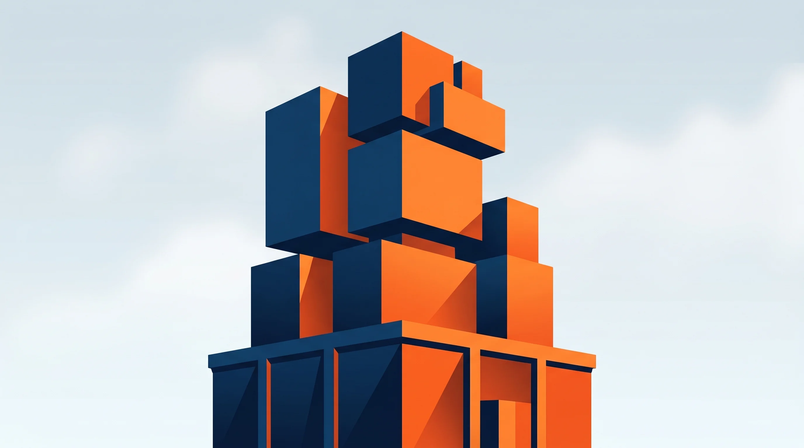 Digital illustration for article section "The Infrastructure Arms Race" in "Aster's Parallel AI Agents Crack Research Benchmarks in Minutes" - A conceptual and minimalist architectural rendering of a modern AI factory infrastructure, featuring...