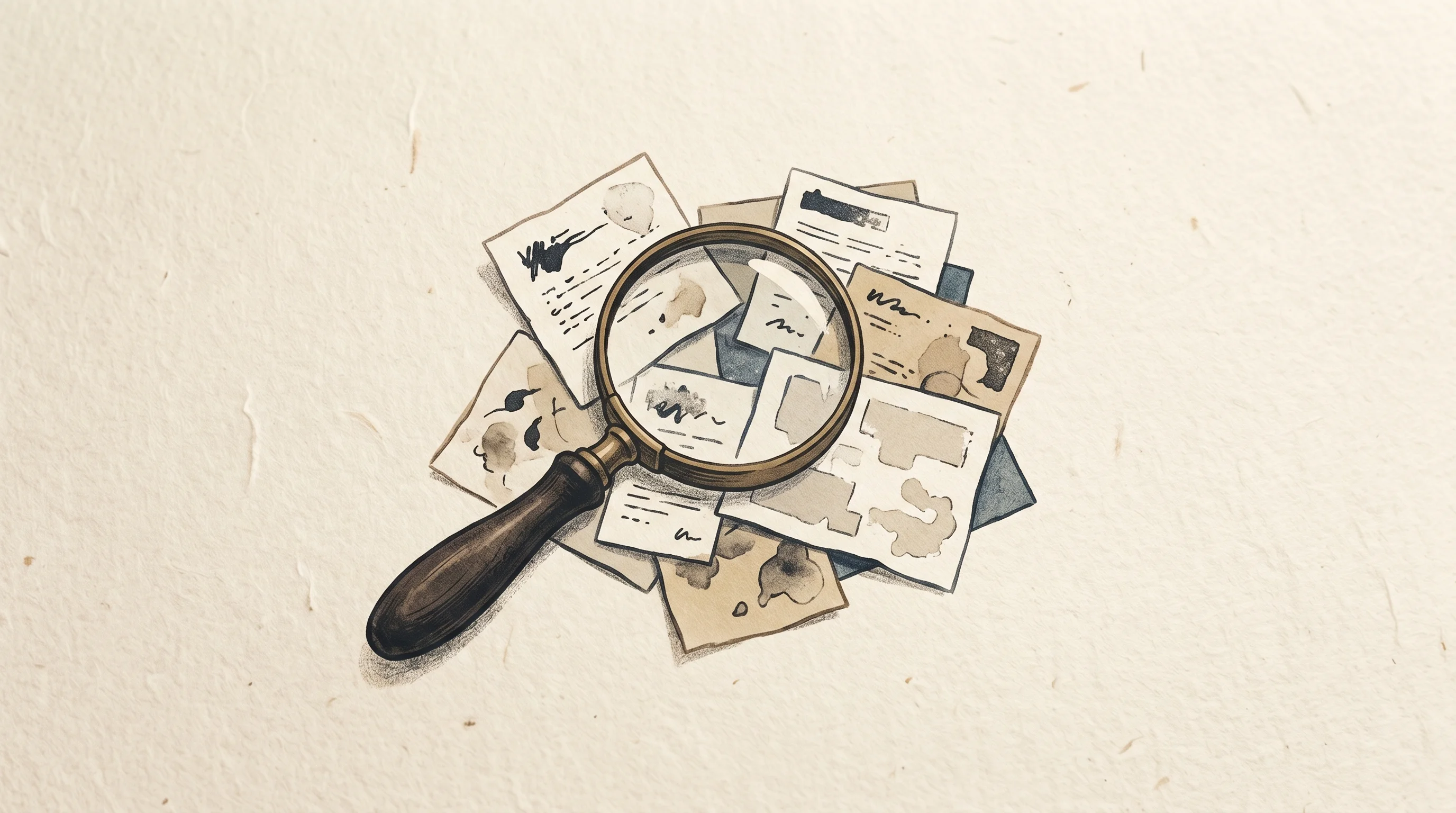 Digital illustration for article section "The Reality Check" in "YC-Backed RentAHuman Flips the Script: AI Agents Now Hire Humans" - A minimalist, conceptual illustration of a single classic magnifying glass resting over a small, tan...