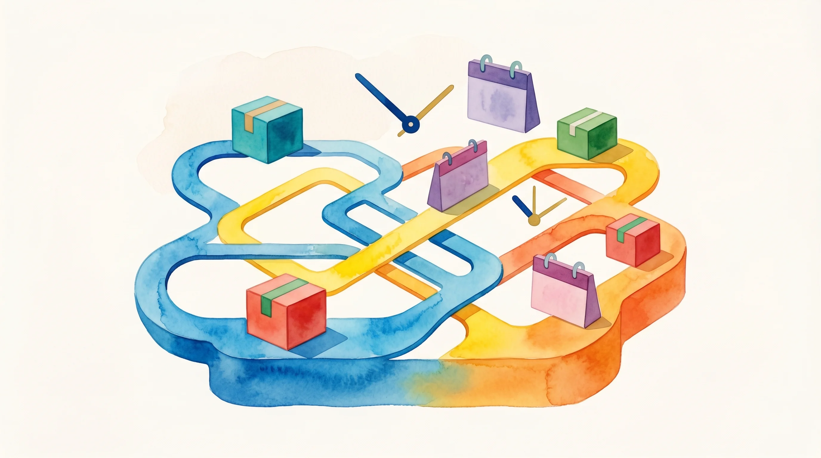 Digital illustration for article section "Infrastructure for the AI Era?" in "Timefold Raises $13M Series A for Workforce Scheduling APIs" - A conceptual and minimalist illustration representing foundational infrastructure for complex logist...