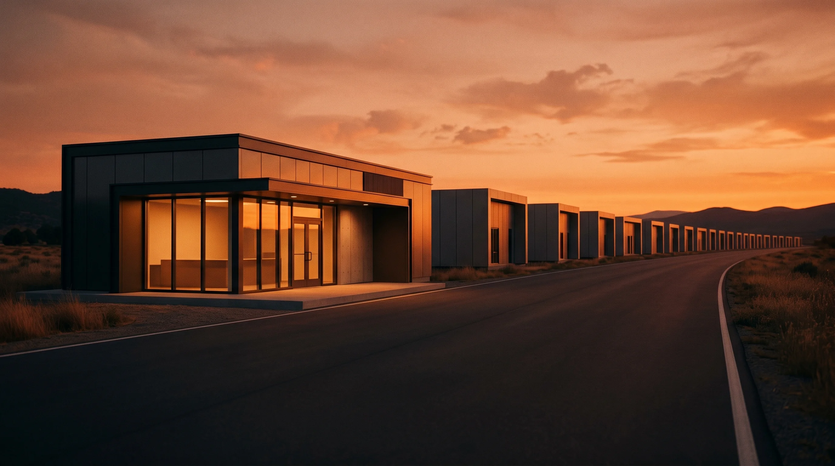 Digital illustration for article section "Scaling Up, or Out" in "Droppie Raises $4.9M to Scale Gamified Recycling Platform" - A minimalist, conceptual architectural scene showing a sleek, modern physical storefront—representin...