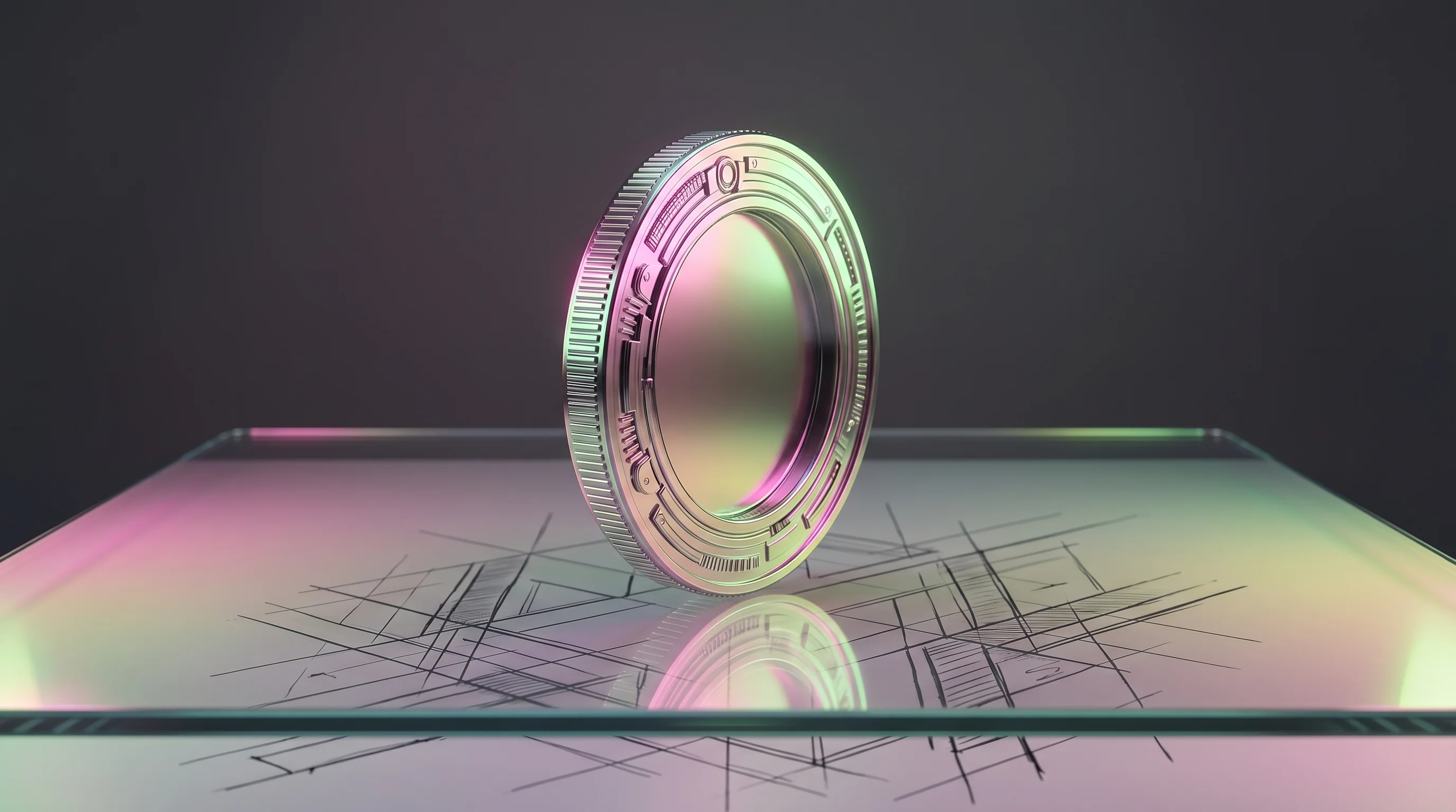 Digital illustration for article section "The Founder and the Bet" in "YC-Backed Primitive Launches Email Infrastructure for AI Agents" - A clean, minimal, and conceptual composition featuring a sleek, oversized metallic coin balancing pe...