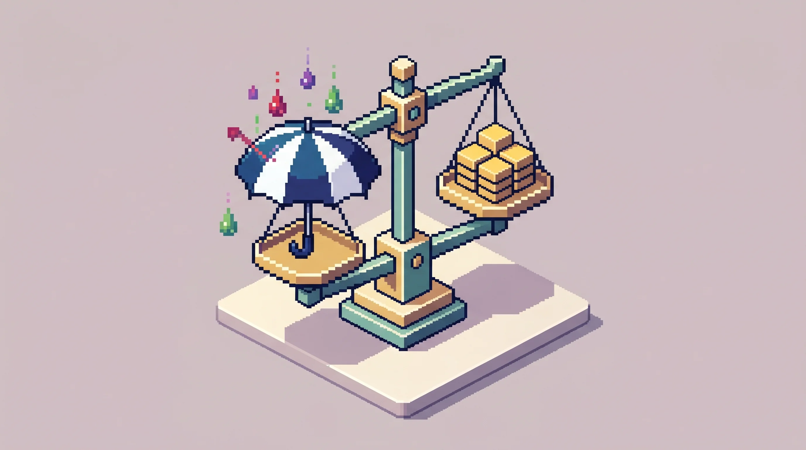 Digital illustration for article section "Can It Scale?" in "Mitigata's Full-Stack Cyber Resilience Play in India's Security Market" - A clean, minimalist isometric pixel art illustration symbolizing the normalization and scaling of th...