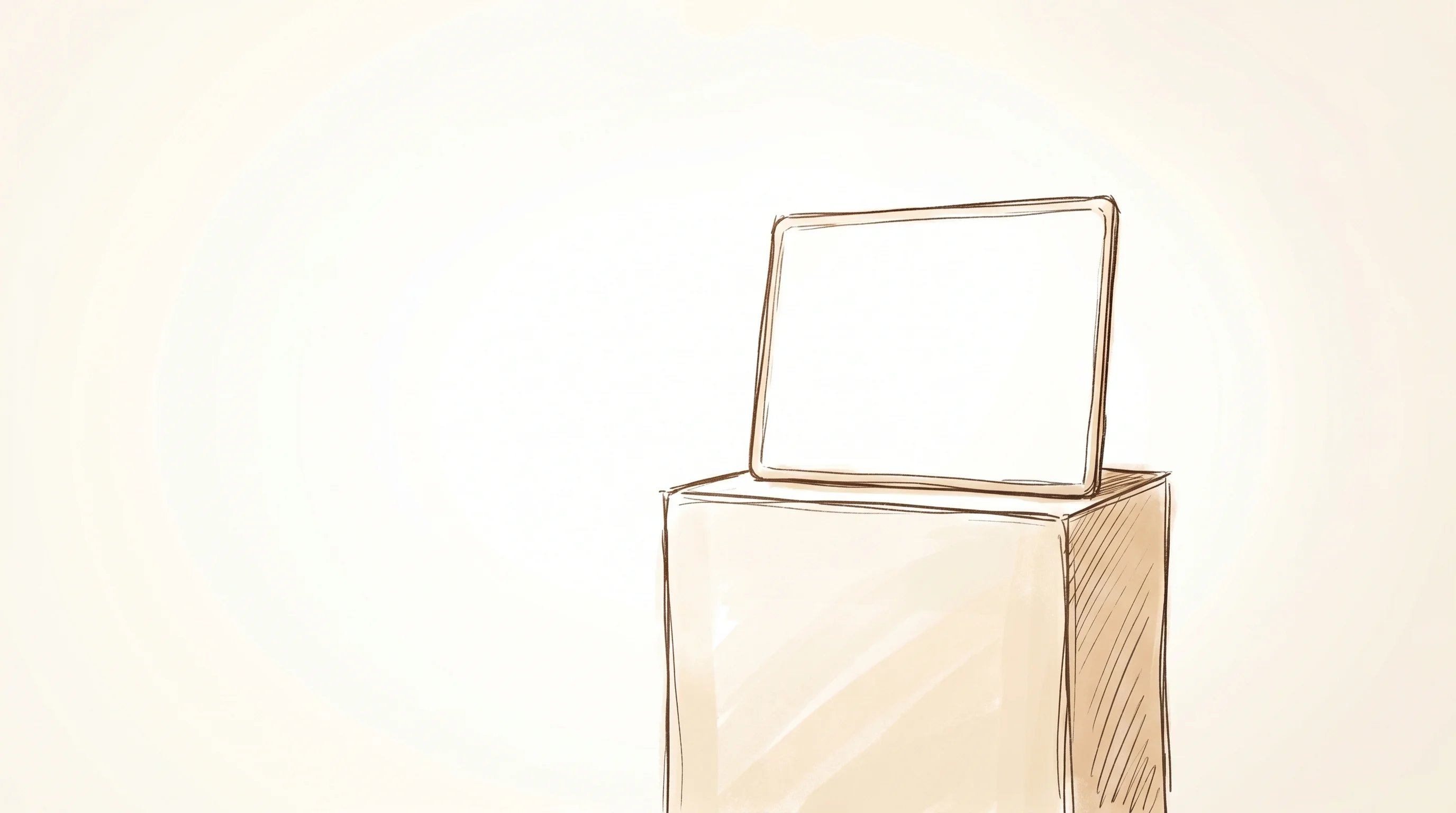 Digital illustration for article section "Naming Rights to a Category That May Not Exist Yet" in "Manicule Launches AgentRel Platform for AI Agent Discovery" - A minimalist, conceptual illustration of a large, blank naming tag resting on top of an empty, uncar...