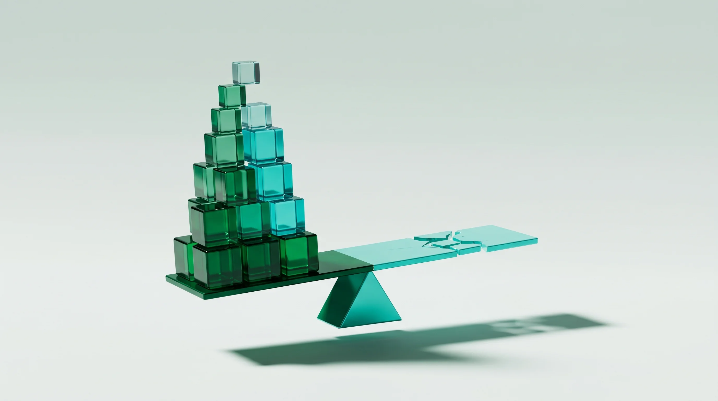 Digital illustration for article section "The Governance Gap" in "The End of the Single Cursor: How Agent-Native Workspaces Are Redefining Computing" - A conceptual, surrealist photography-style image illustrating the precarious "governance gap" in ent...