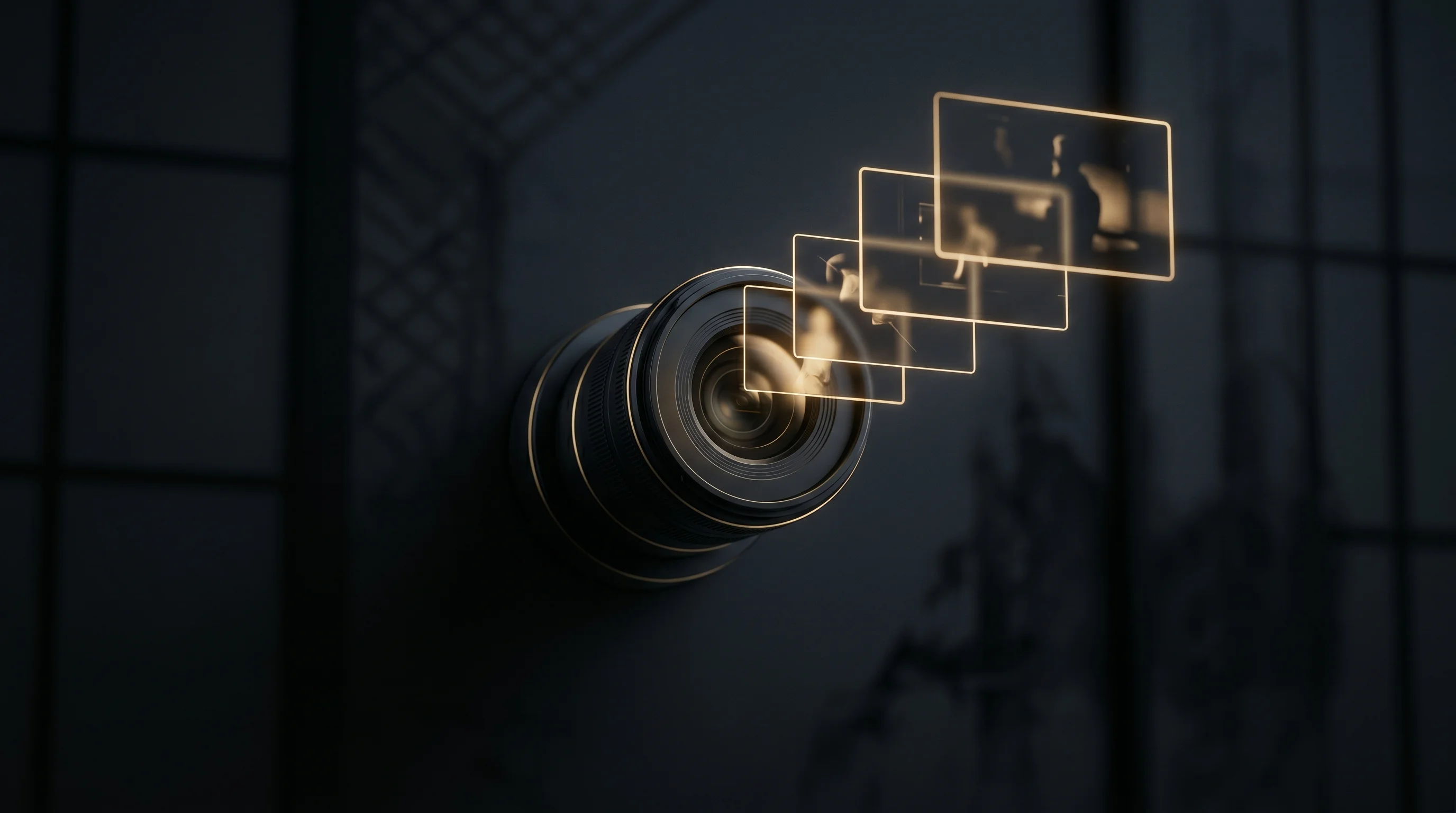 Digital illustration for article section "Security Footage and Brand Mentions" in "Memories.ai Raises $16M for Visual Memory AI That Never Forgets" - A clean, minimalist conceptual image representing automated video analysis, featuring a single, slee...