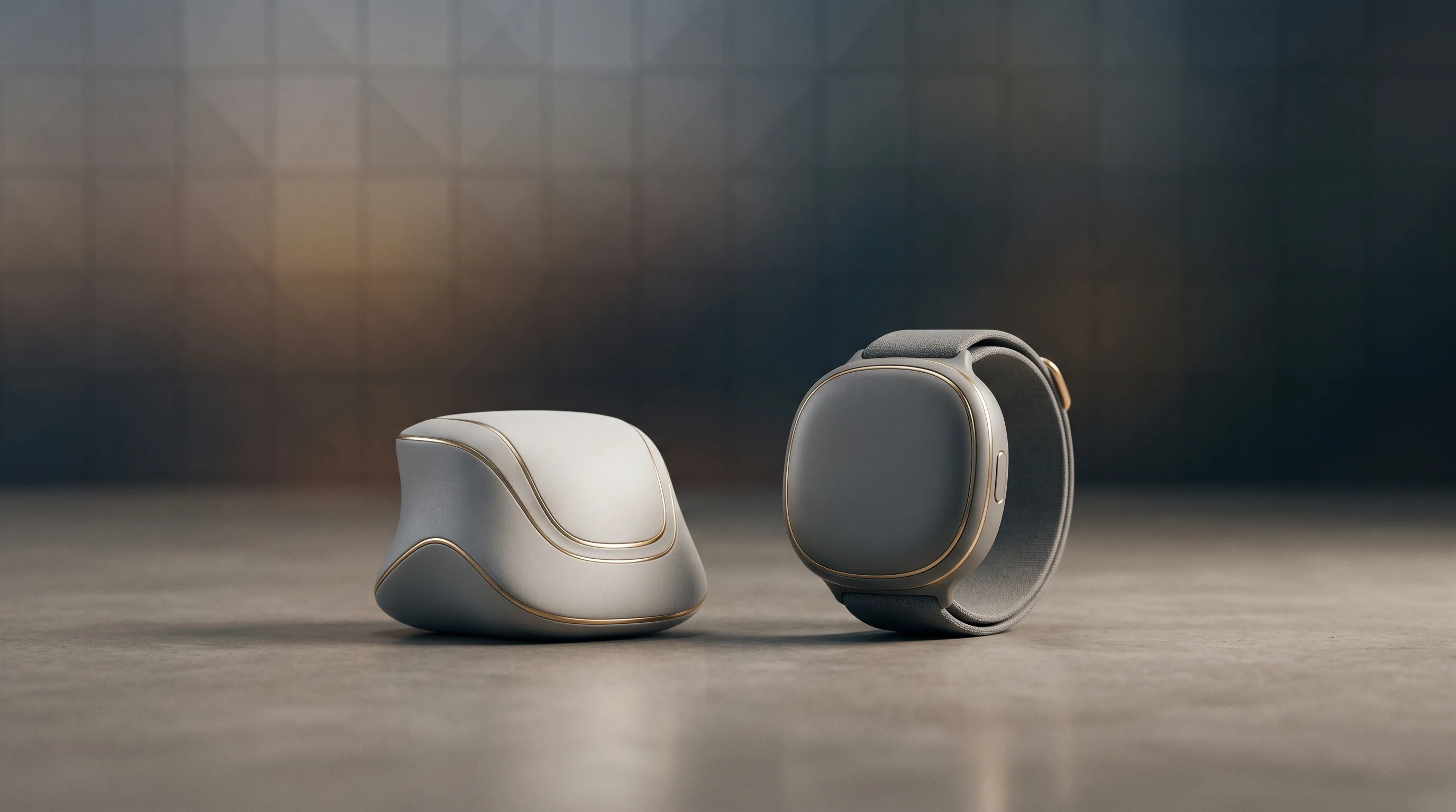 Digital illustration for article section "Edge Cases" in "Memories.ai Raises $16M for Visual Memory AI That Never Forgets" - A minimalist, highly advanced robotic sensor and a sleek, futuristic smart-wearable device resting g...