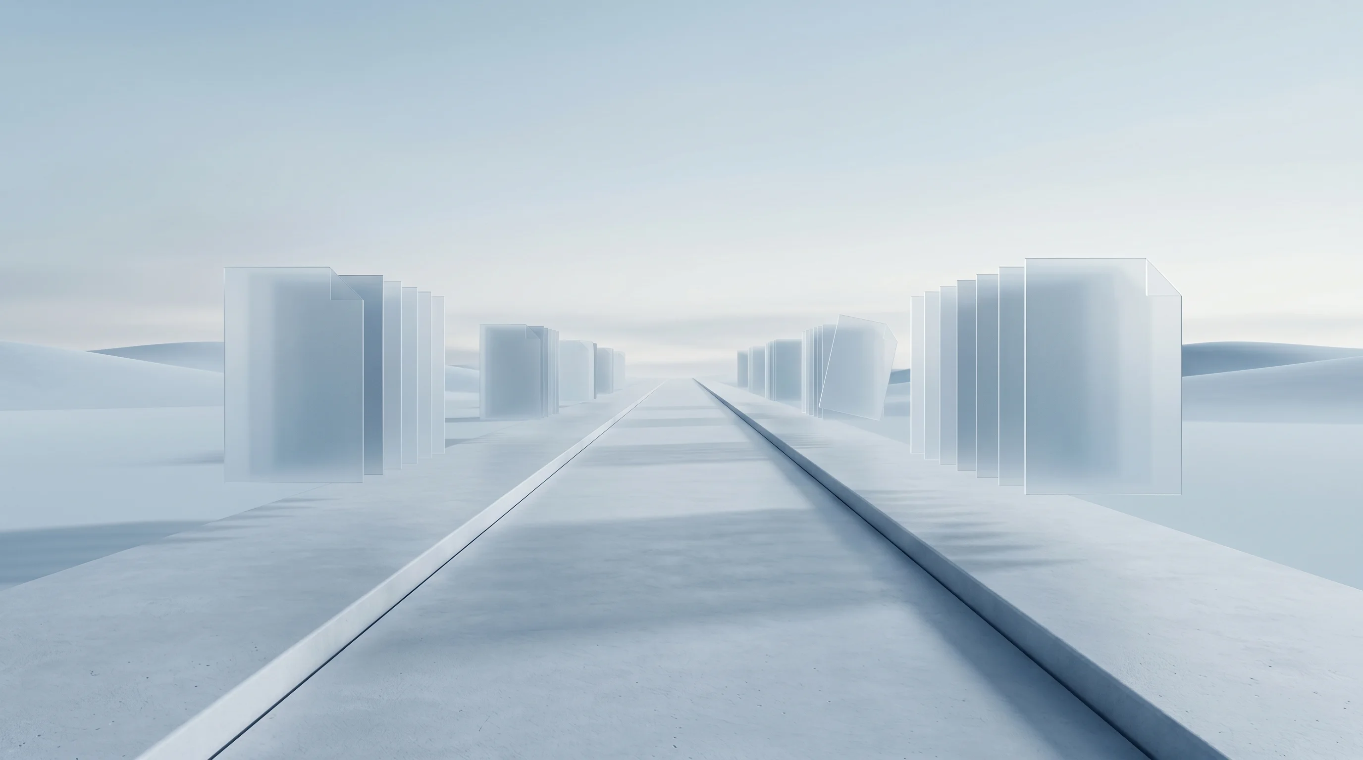 Digital illustration for article section "The Road Gets Longer From Here" in "Interfaze Merges Specialized Models With Transformers for Deterministic AI" - A sleek, continuous, minimalist path stretching forward into a soft, uncluttered horizon, symbolizin...