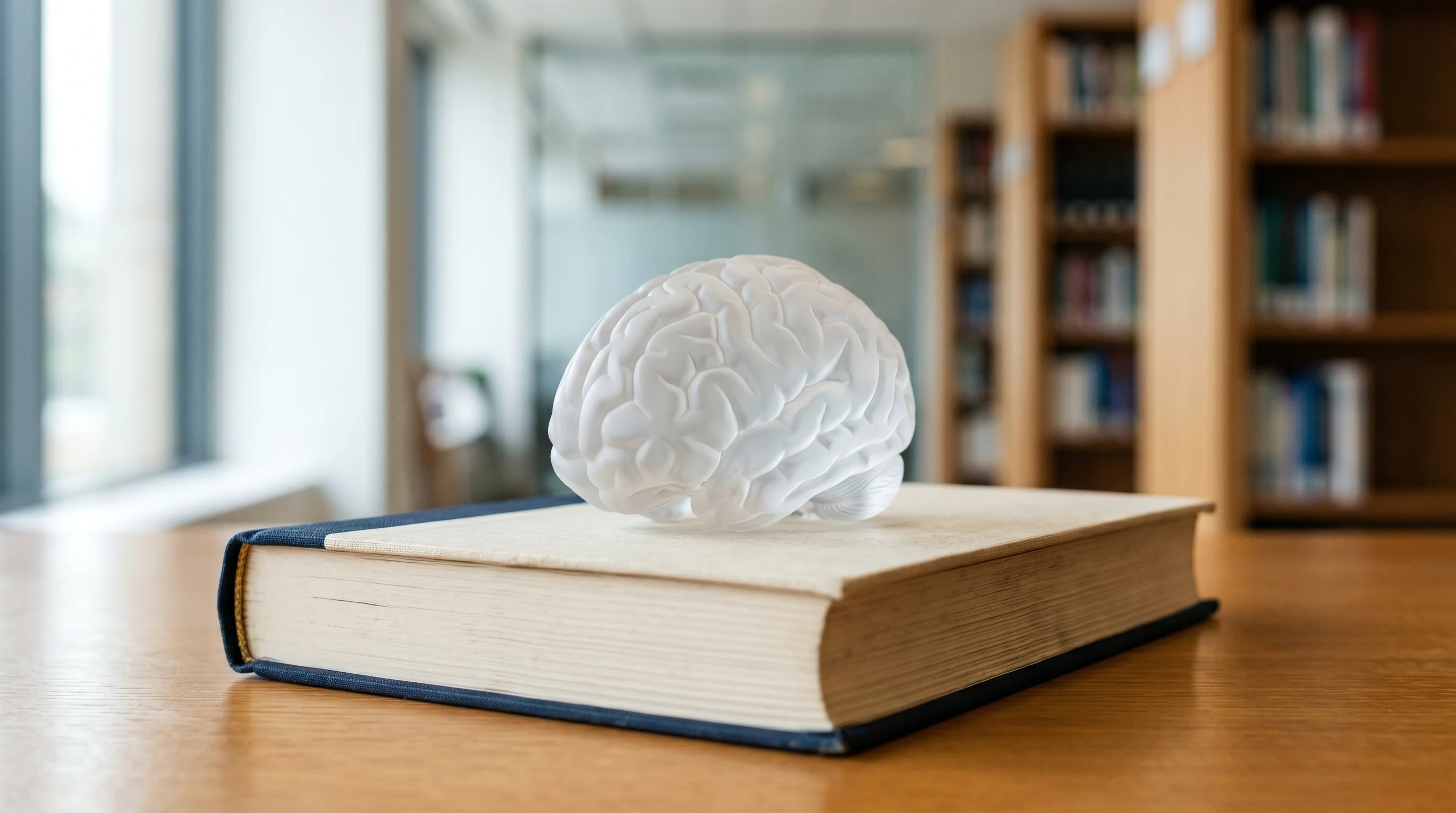 Digital illustration for article section "Academic Firepower" in "Kivira Raises $1.8M to Bring AI Mental Health Diagnostics to Primary Care" - A macro, tilt-shift photograph of a beautifully crafted, minimalist frosted glass brain model restin...