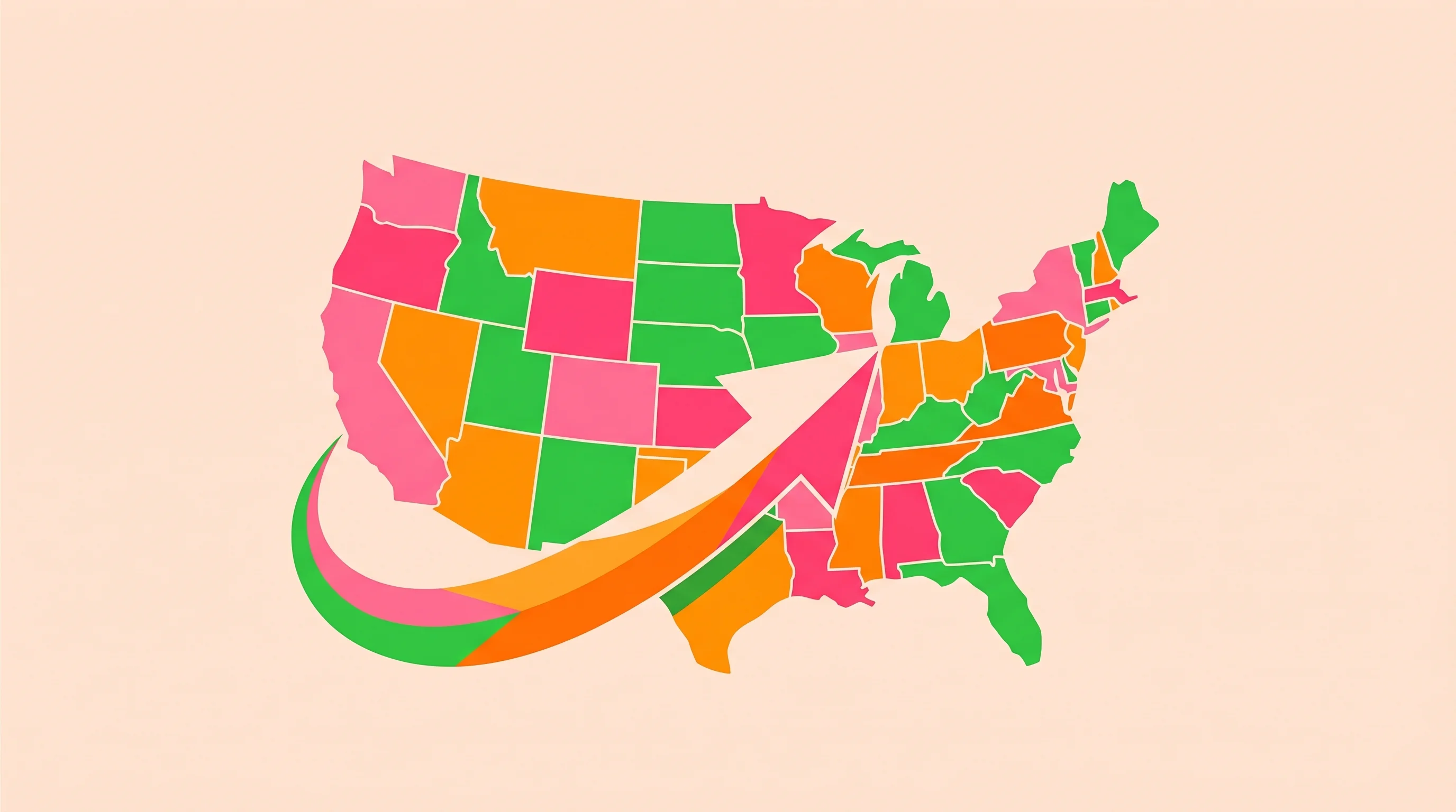 Digital illustration for article section "Eyeing the U.S. Market" in "How Wherex Became LATAM's Leading AI-Powered Procurement Platform" - A clean and minimalist flat vector style illustration conceptualizing a bold business expansion into...