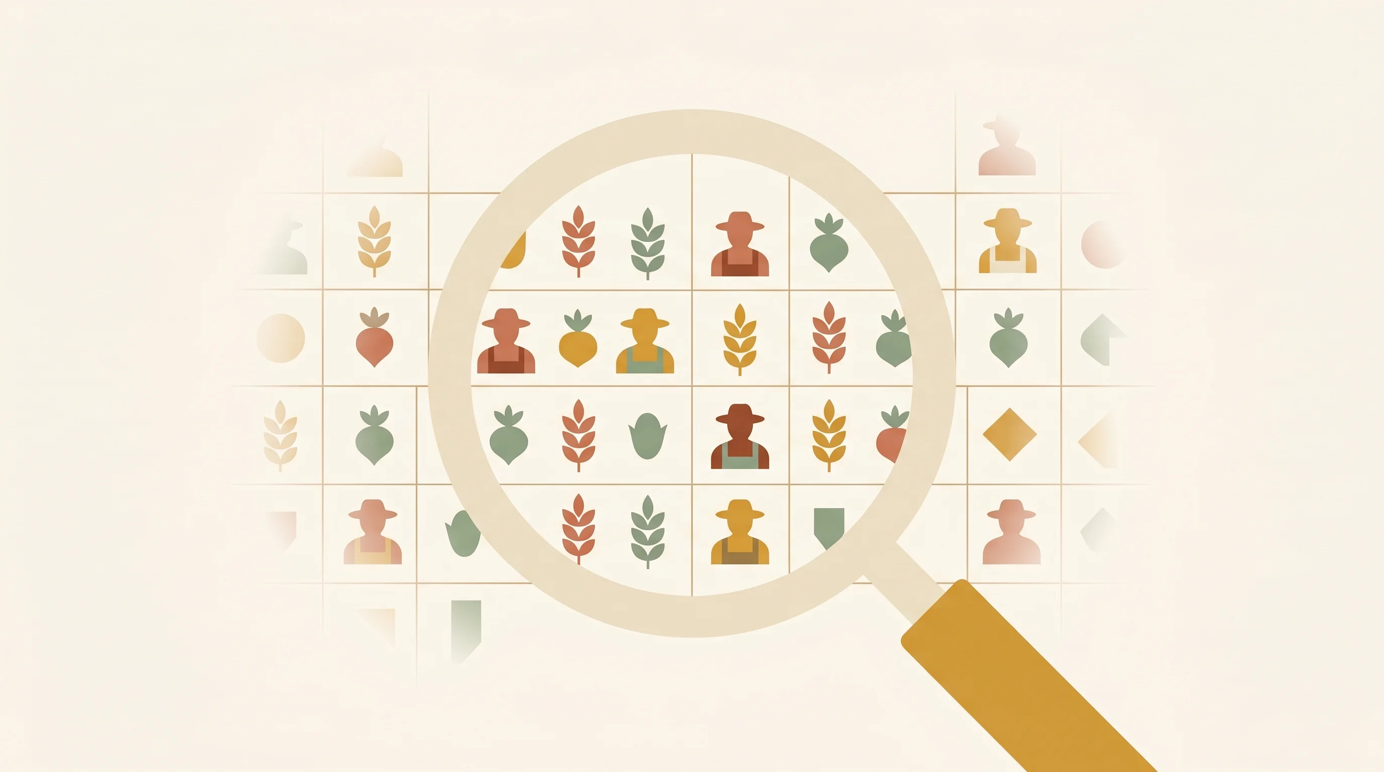 Digital illustration for article section "The Headcount Question and the EUDR Gambit" in "Ricult's Fintech Play: Serving 500K+ Smallholder Farmers" - A conceptual, minimalist editorial illustration representing the challenge of pinning down exact agr...