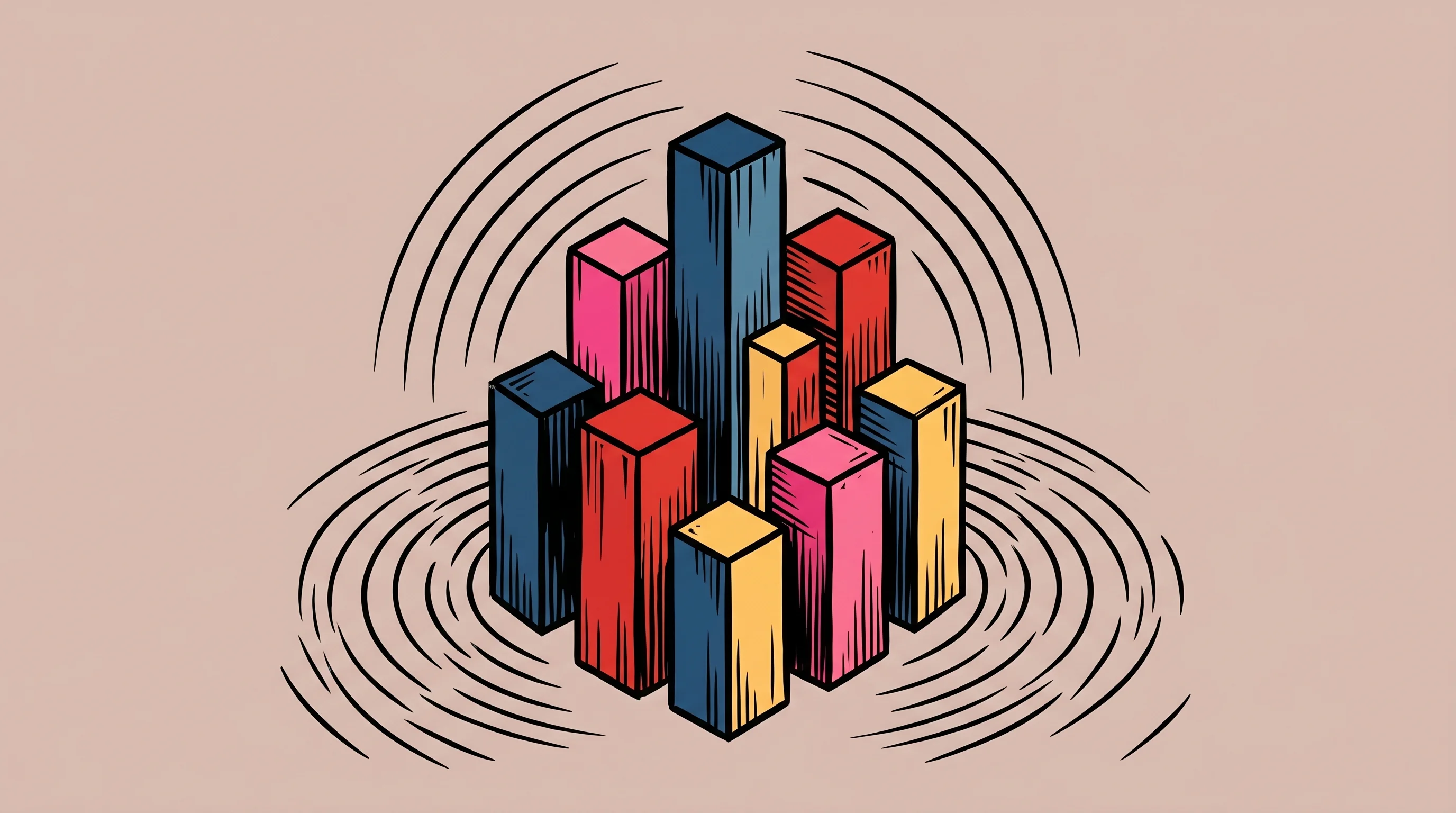 Digital illustration for article section "A Growing Chorus" in "Solo YC Founder Launches First Fully AI-Powered Hedge Fund" - A minimalist, conceptual illustration representing a growing chorus of autonomous financial funds, f...