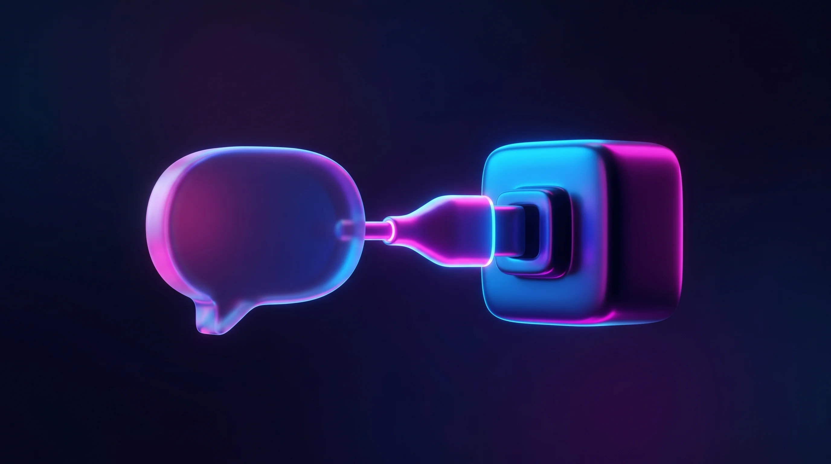 Digital illustration for article section "The MCP Bet and What's Ahead" in "JustAI Raises $17M Series A for AI-Powered Marketing Platform" - A clean, minimalist conceptual representation of a seamless digital connector linking a sleek, abstr...