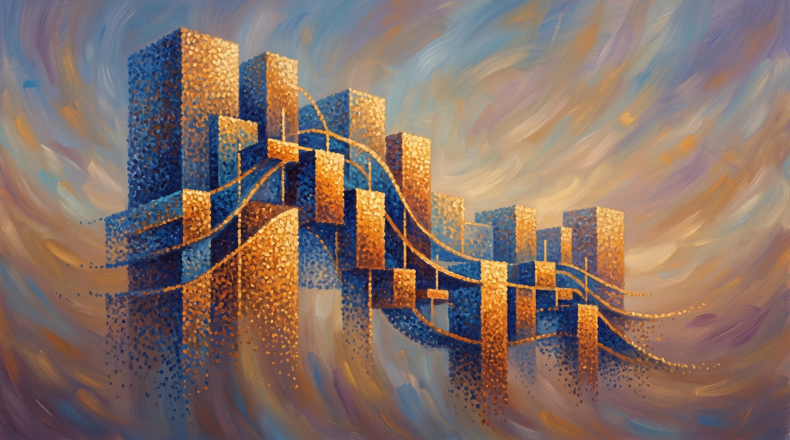 Digital illustration for article section "A Market in Transition" in "BharatTender Raises $131K Pre-Seed to Digitize Private Procurement" - A conceptual, minimalist representation of a massive financial market in transition, featuring a sin...