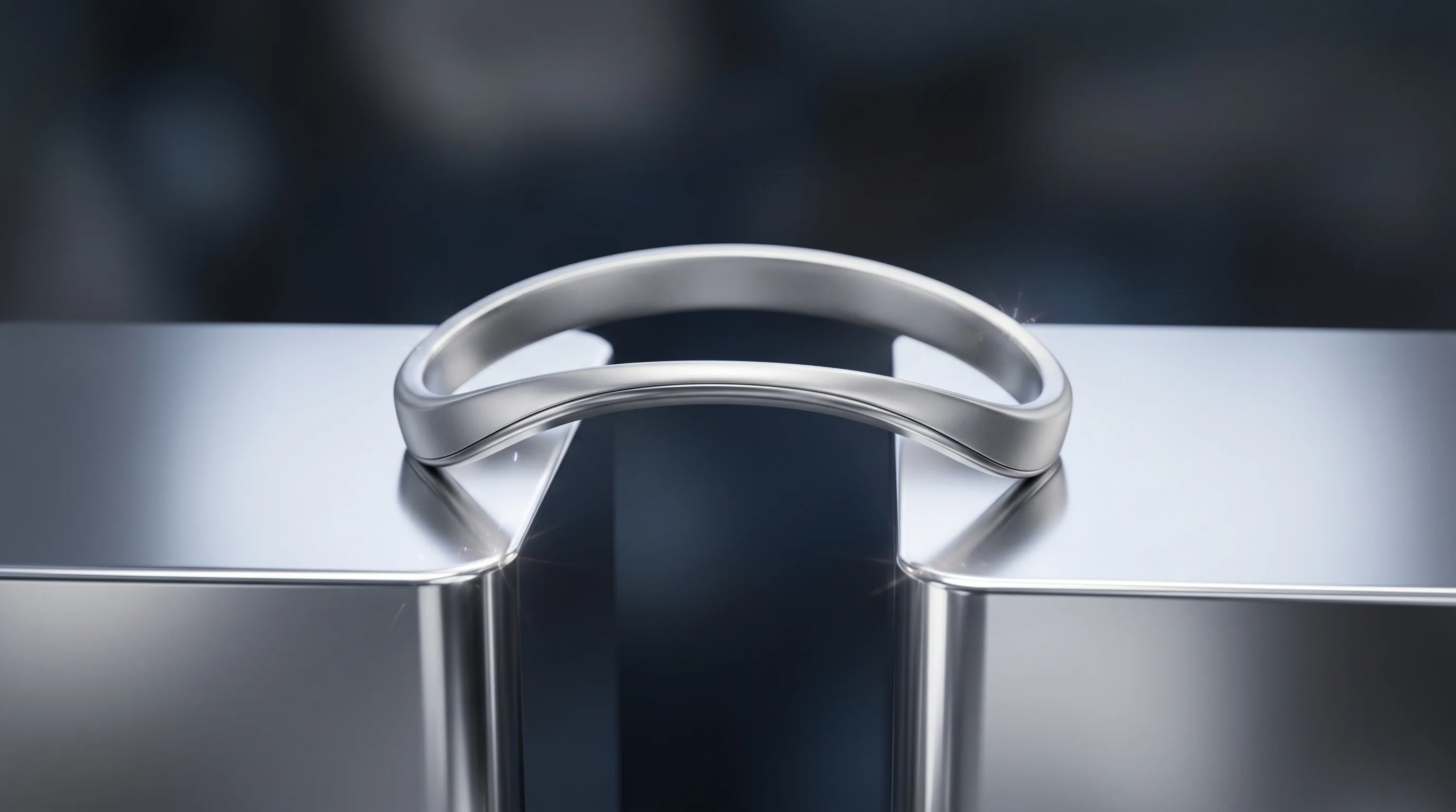 Digital illustration for article section "Betting on the Gap" in "Neural Drive Tests $2.5K Brain Interface in Singapore Clinical Trial" - A sleek, minimalist neural wearable band serving as a literal bridge across a distinct physical gap ...