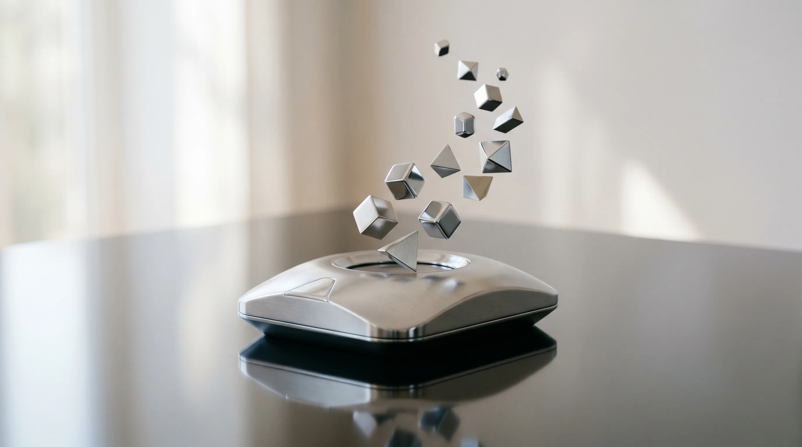 Digital illustration for article section "What Comes Next" in "Neural Drive Tests $2.5K Brain Interface in Singapore Clinical Trial" - A sleek, minimalist metallic artifact representing a futuristic developer kit resting on a perfectly...