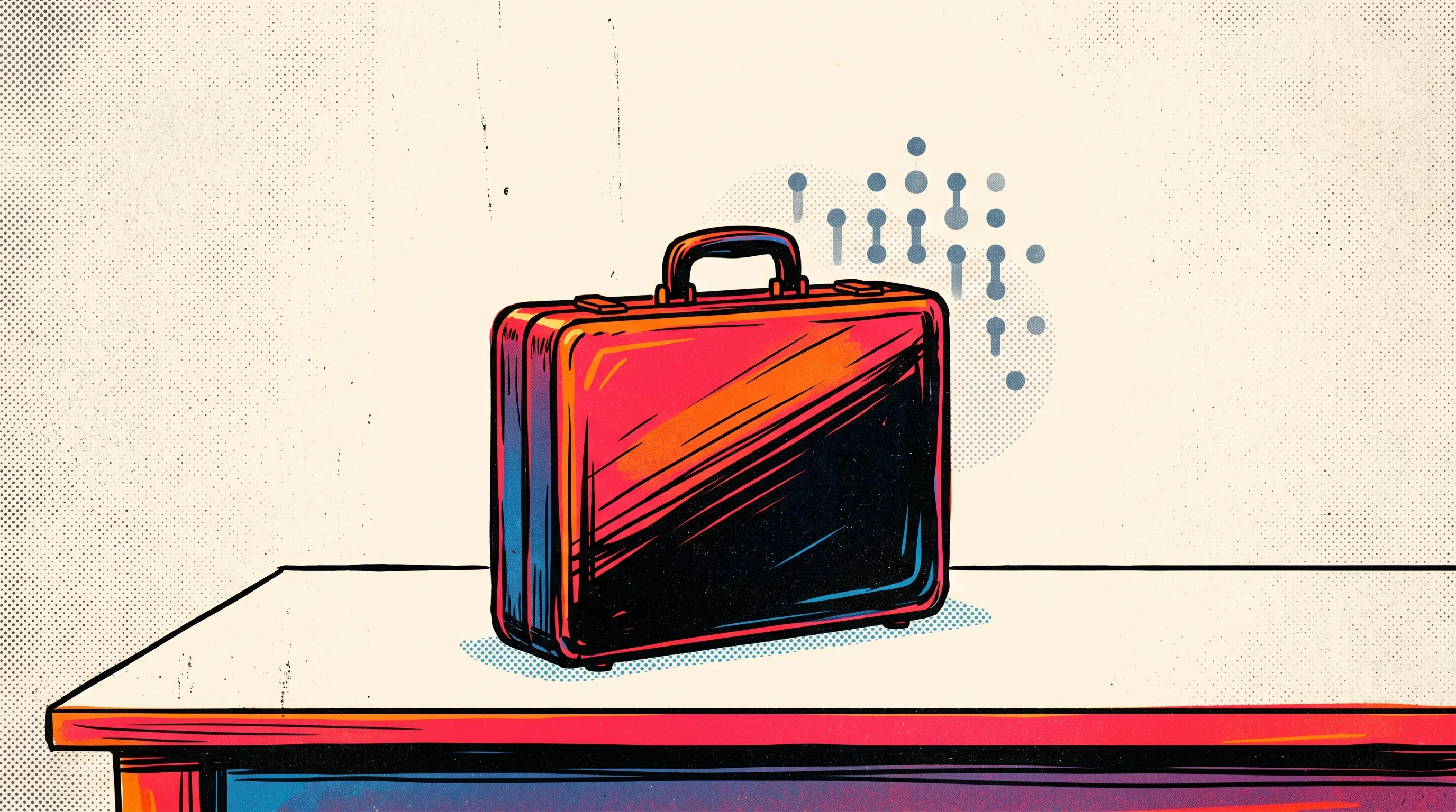 Digital illustration for article section "Content Section 4" in "Runlayer Lands $30M Series A from Felicis, Khosla for AI Agent Governance" - A conceptual, minimalist illustration focusing on a sleek, closed vintage briefcase resting on an un...