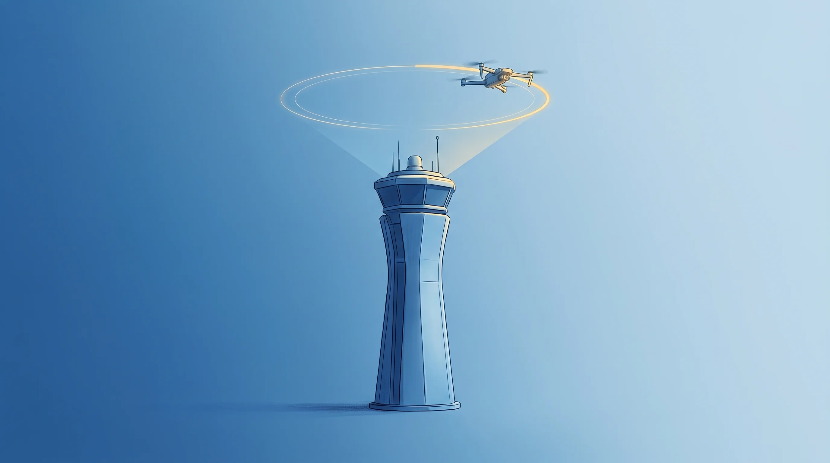 Digital illustration for article section "Betting Against the Incumbents" in "YC Defense Startup 9 Mothers Ships AI Turret to DoD with $1.6M Sales" - A minimalist and conceptual visualization of the booming counter-drone market, featuring a single, s...