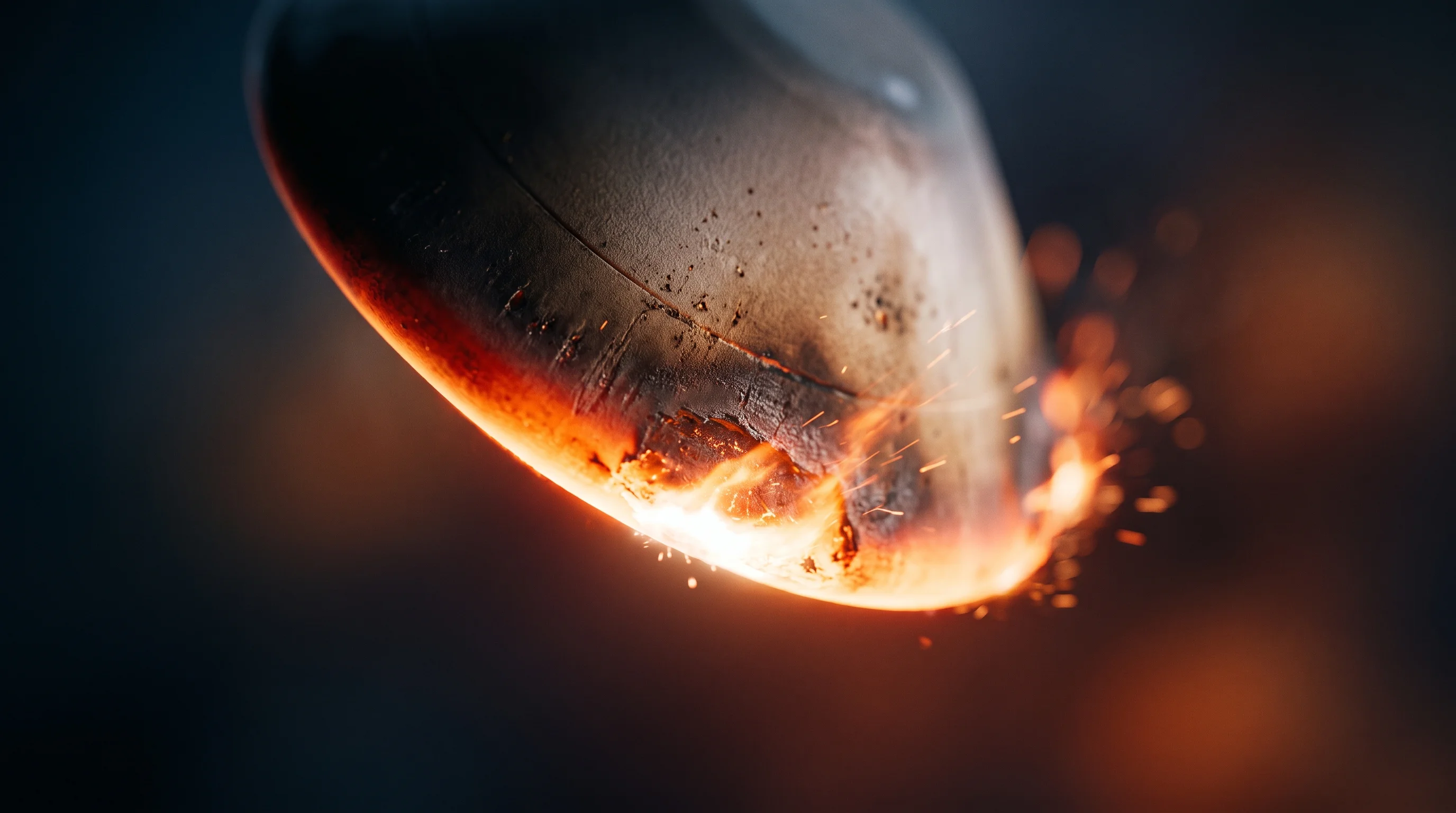 Digital illustration for article section "The Technical Details Matter More Than Usual" in "Space Manufacturing's Bottleneck: The Race to Bring Products Home" - A highly detailed macro photograph of a conceptual space capsule heat shield demonstrating ablative ...