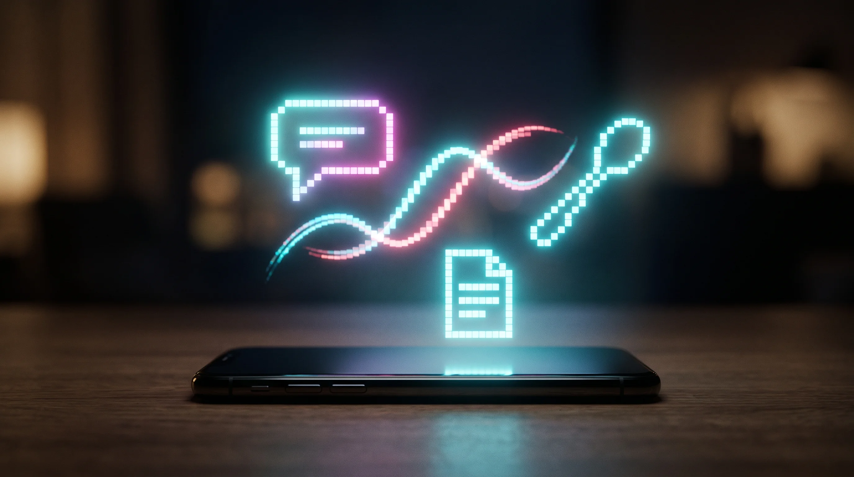 Digital illustration for article section "The Product: Simple on the Surface, Specific Underneath" in "Juno's AI Health Assistant Scales to 125K Chronic Illness Patients" - A minimalist, conceptual composition featuring a sleek, modern smartphone resting on a smooth, dark ...