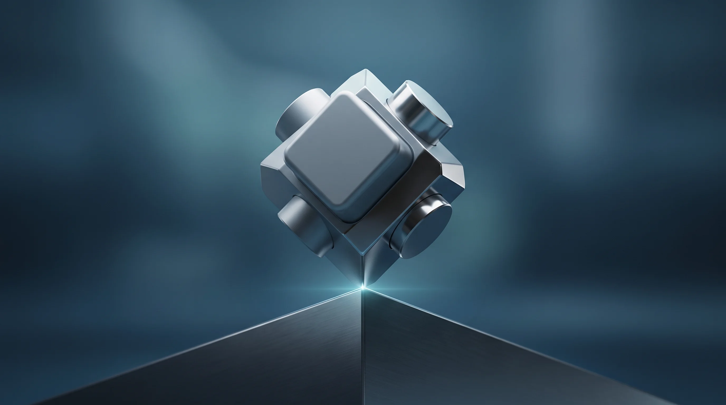 Digital illustration for article section "High Stakes, Low Margin for Error" in "YC's Fuchsia Launches AI Hardware Compliance Platform" - A conceptual 3D rendering of a highly precise, smooth geometric hardware component perfectly balance...