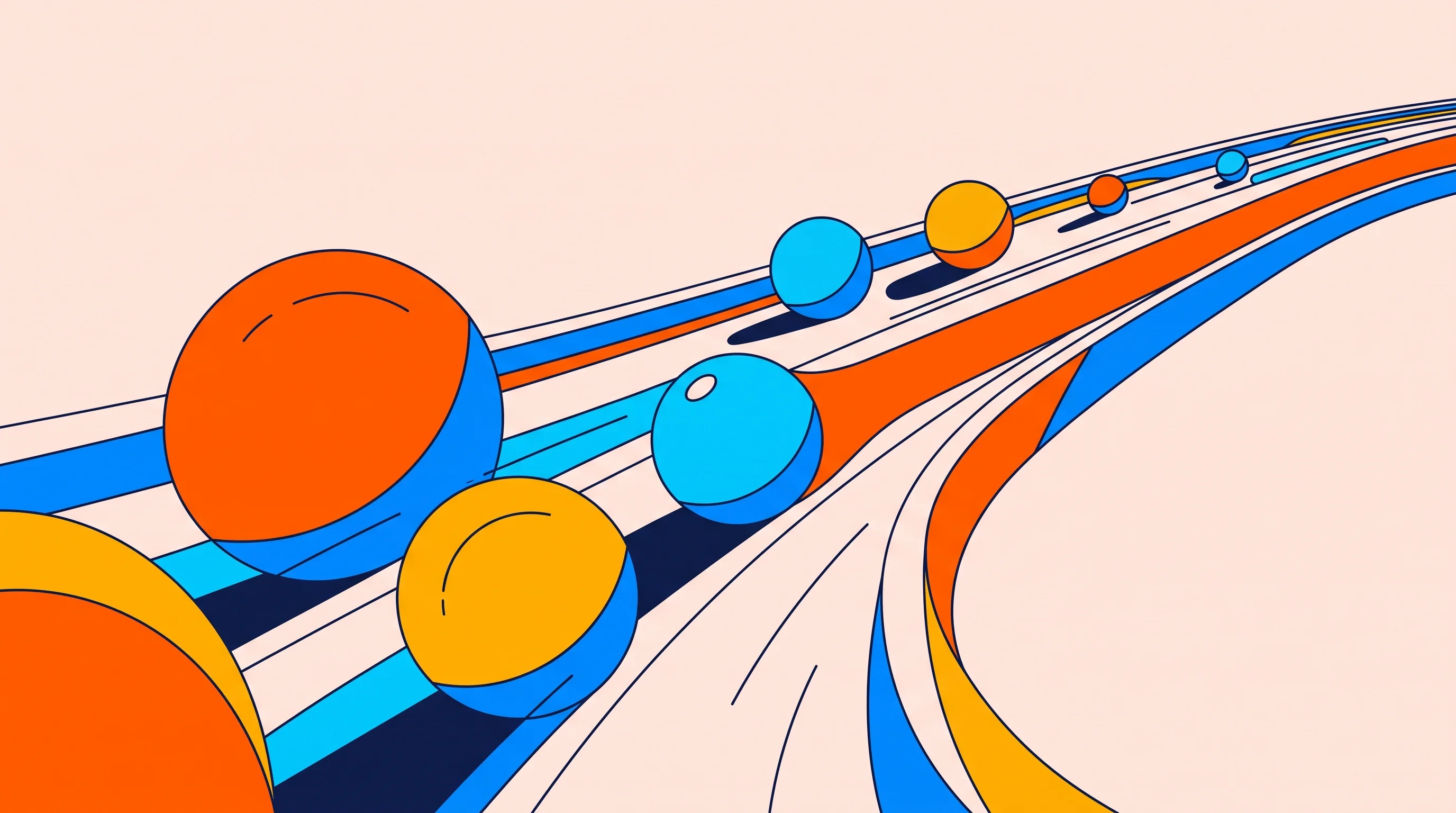 Digital illustration for article section "A Crowded Lane, Moving Fast" in "Mars Security Raises $8.5M Seed for AI Threat Hunting Platform" - A clean, minimalist conceptual illustration of a fast-moving, abstract highway lane where sleek, geo...
