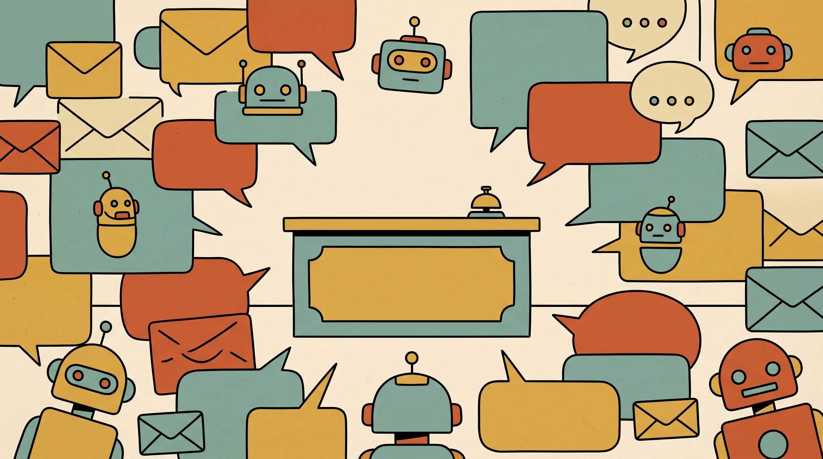 Digital illustration for article section "A Market Getting Crowded Fast" in "OrderAhead Founders Launch AI Agent for Customer Operations" - A conceptual, minimalist illustration representing a rapidly crowding market of AI customer service ...