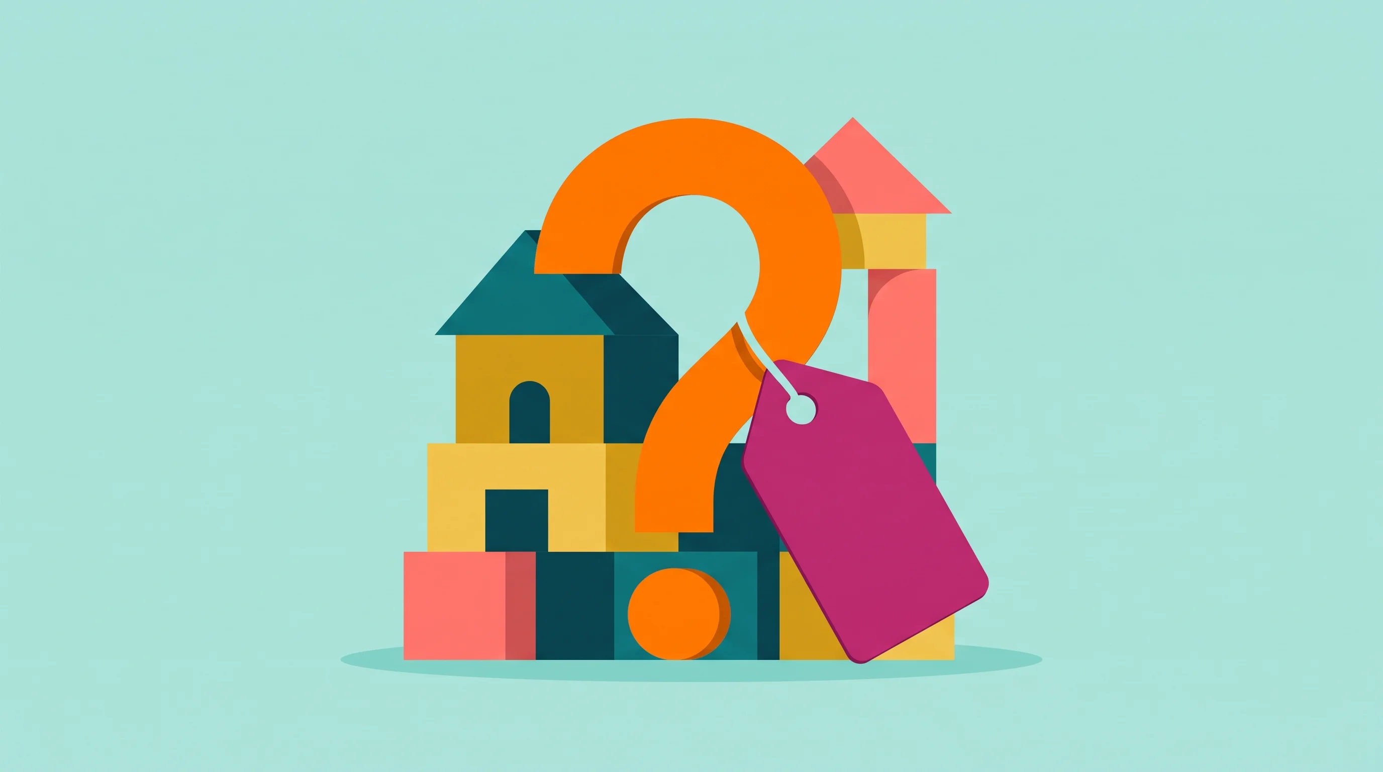 Digital illustration for article section "What We Don't Know" in "PLAN0 AI Debuts Bloomberg-Style Platform for Construction Costs" - A conceptual, minimalist flat illustration representing opaque pricing and unanswered questions in e...