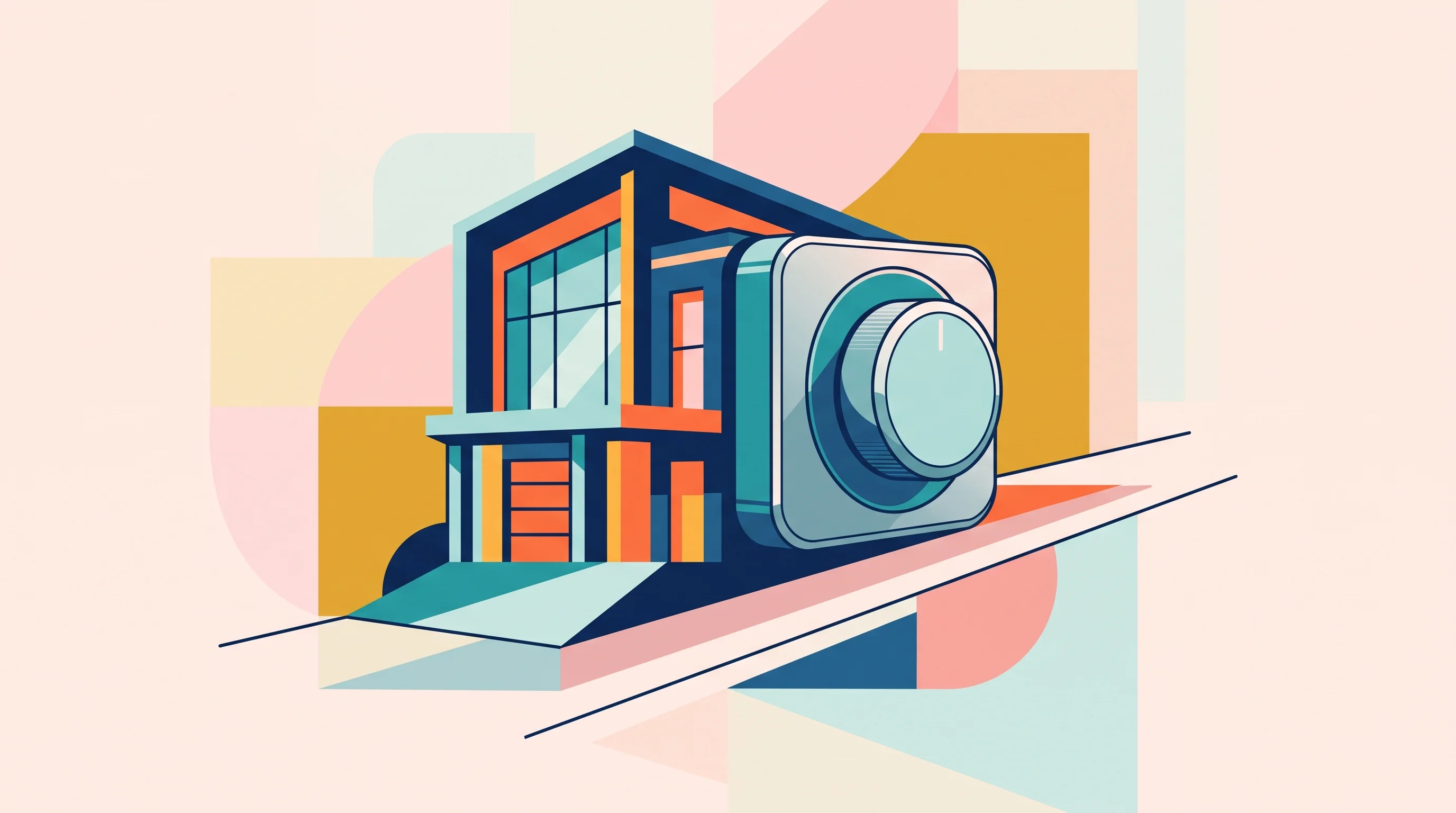 Digital illustration for article section "What Comes Next" in "PLAN0 AI Debuts Bloomberg-Style Platform for Construction Costs" - A clean, minimalist flat illustration representing forward momentum and the intersection of real est...