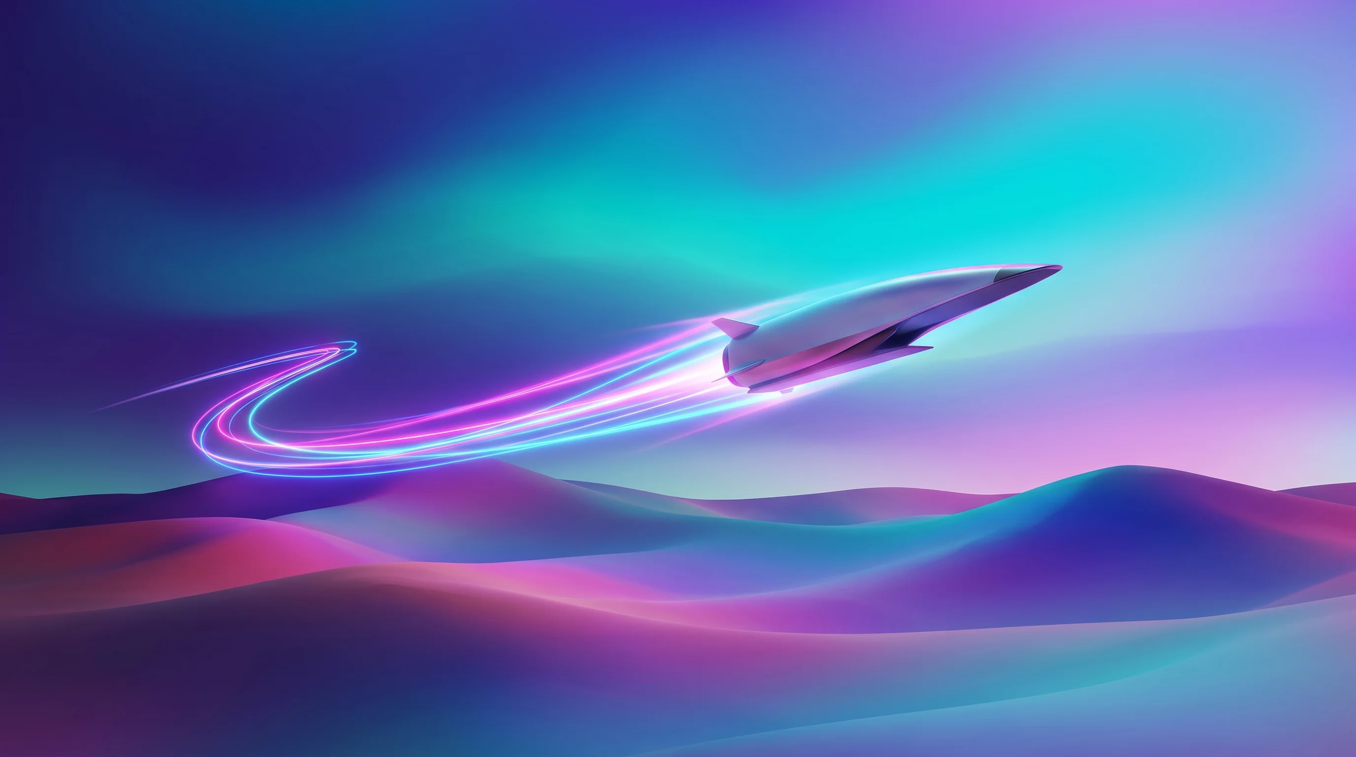 Digital illustration for article section "The Path Forward (and Its Obstacles)" in "Longshot Raises $5M Seed to Drop Zeros Off Space Launch Costs" - A sleek, minimalist metallic hypersonic projectile soaring powerfully over a vast, smooth, abstract ...