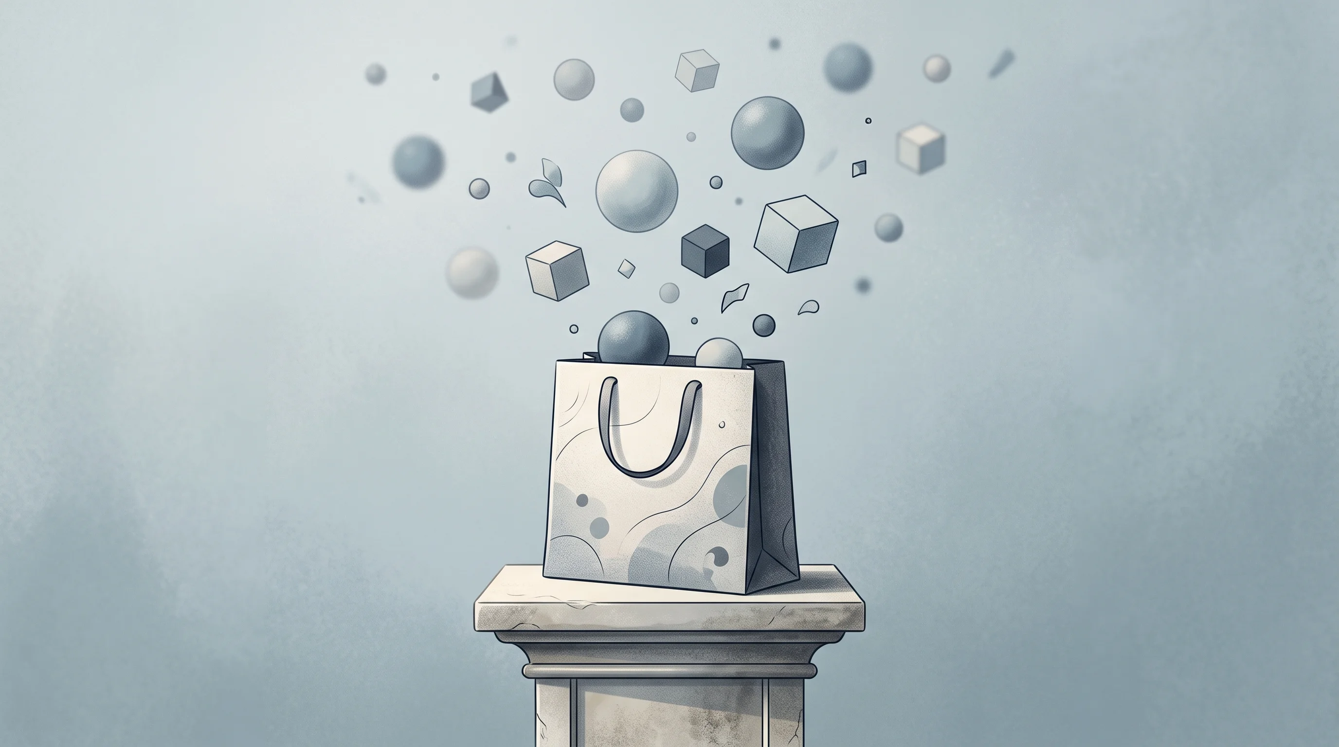 Digital illustration for article section "The Agentic Commerce Moment (Maybe)" in "Light Anchor Launches AI Agents to Run Consumer Brands Autonomously" - A conceptual neo-vintage illustration representing the burgeoning landscape of agentic commerce, fea...