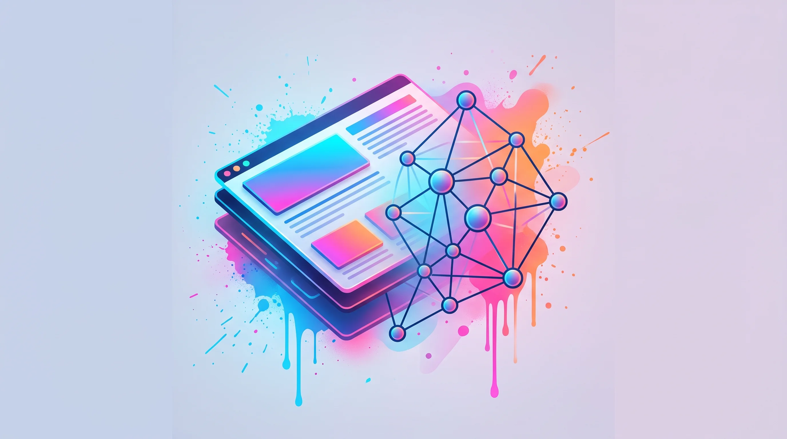Digital illustration for article section "Knowledge Graphs, Not Screenshots" in "The Semantic Web Returns: AI Agents Force Infrastructure Rethink" - A clean and minimal conceptual artwork representing a semantic knowledge graph emerging from the fou...