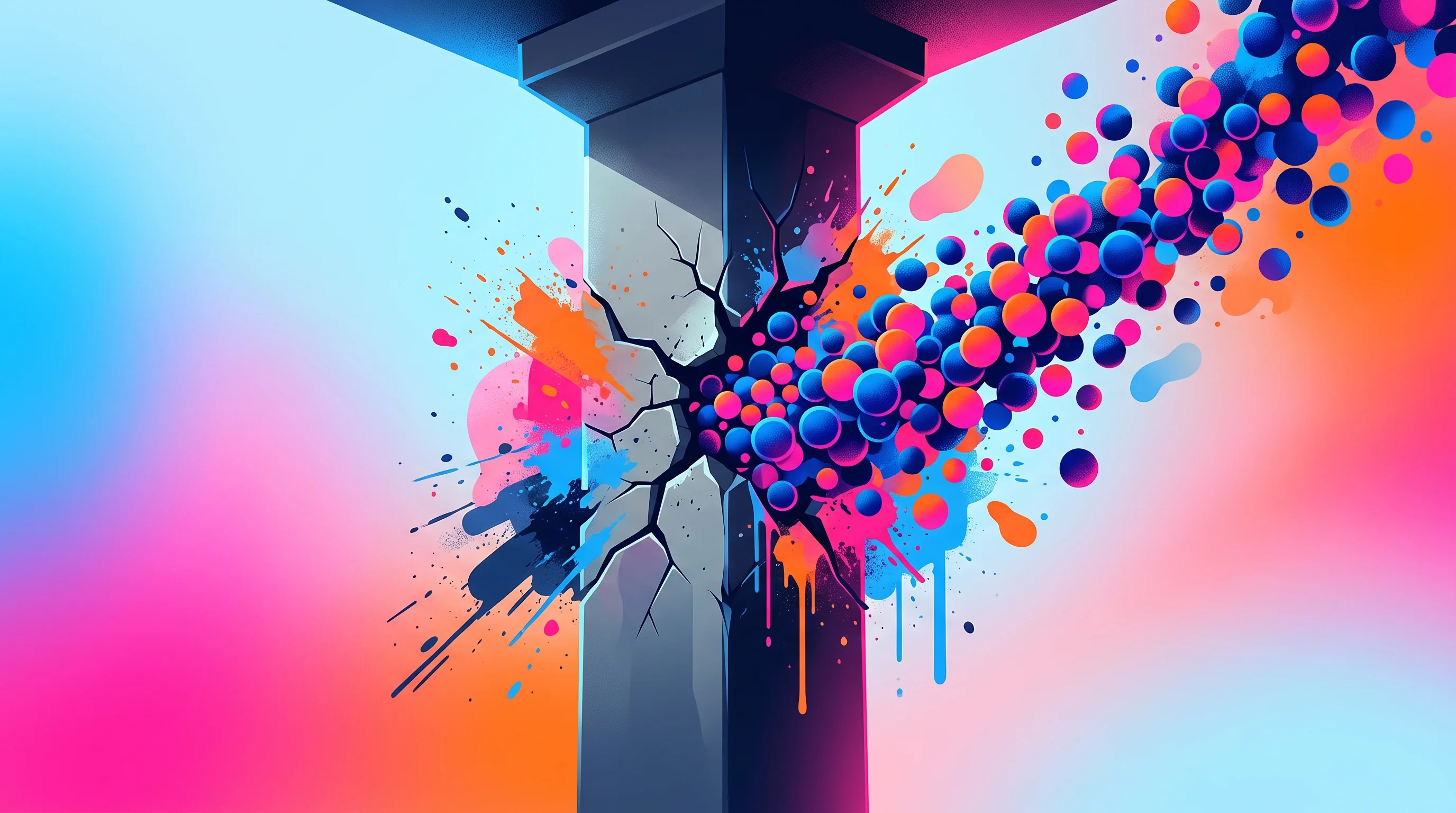 Digital illustration for article section "When Infrastructure Assumptions Break" in "The Semantic Web Returns: AI Agents Force Infrastructure Rethink" - A conceptual and modern illustration of a massive, solid architectural support pillar fracturing dow...