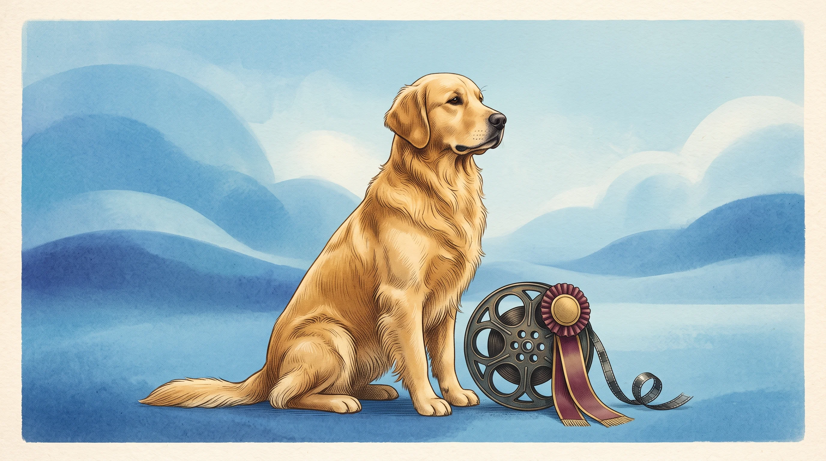Digital illustration for article section "Pedigree and Proof Points" in "Tombot Raises $7M to Scale Robotic Therapy Dogs for Seniors" - A clean, minimalist composition featuring a serene, highly realistic golden retriever dog sitting pr...