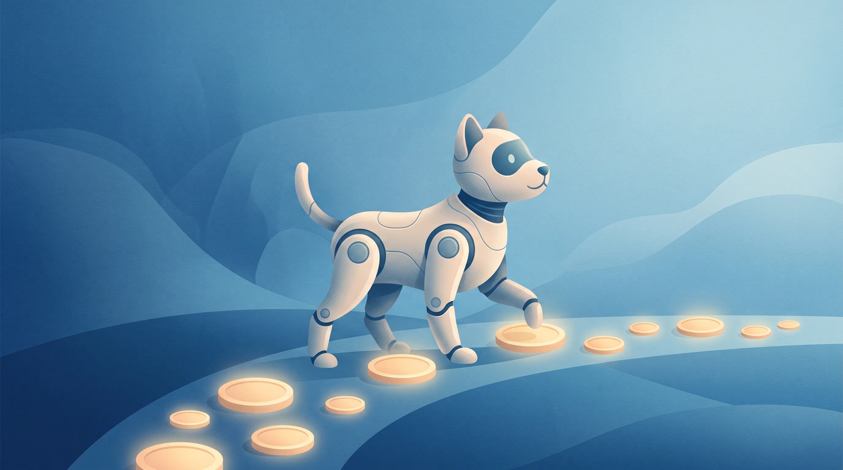 Digital illustration for article section "The Revenue Test Ahead" in "Tombot Raises $7M to Scale Robotic Therapy Dogs for Seniors" - A conceptual illustration representing the transition of therapeutic robotics into sustainable reven...