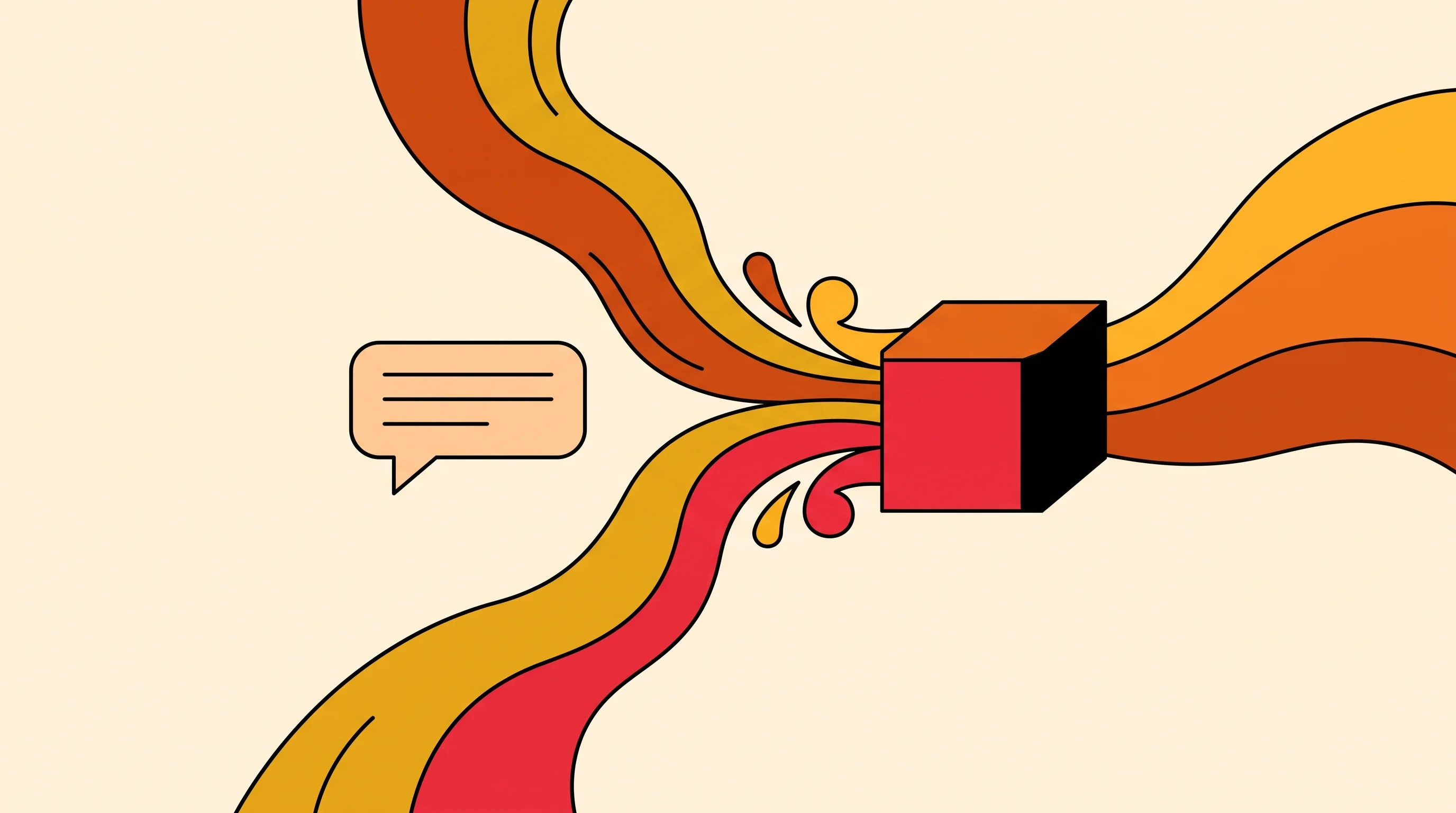 Digital illustration for article section "Three Forces Collide" in "The Race to Build Testing Infrastructure for AI Agents" - A clean, minimalist conceptual illustration depicting three powerful, dynamic forces converging and ...