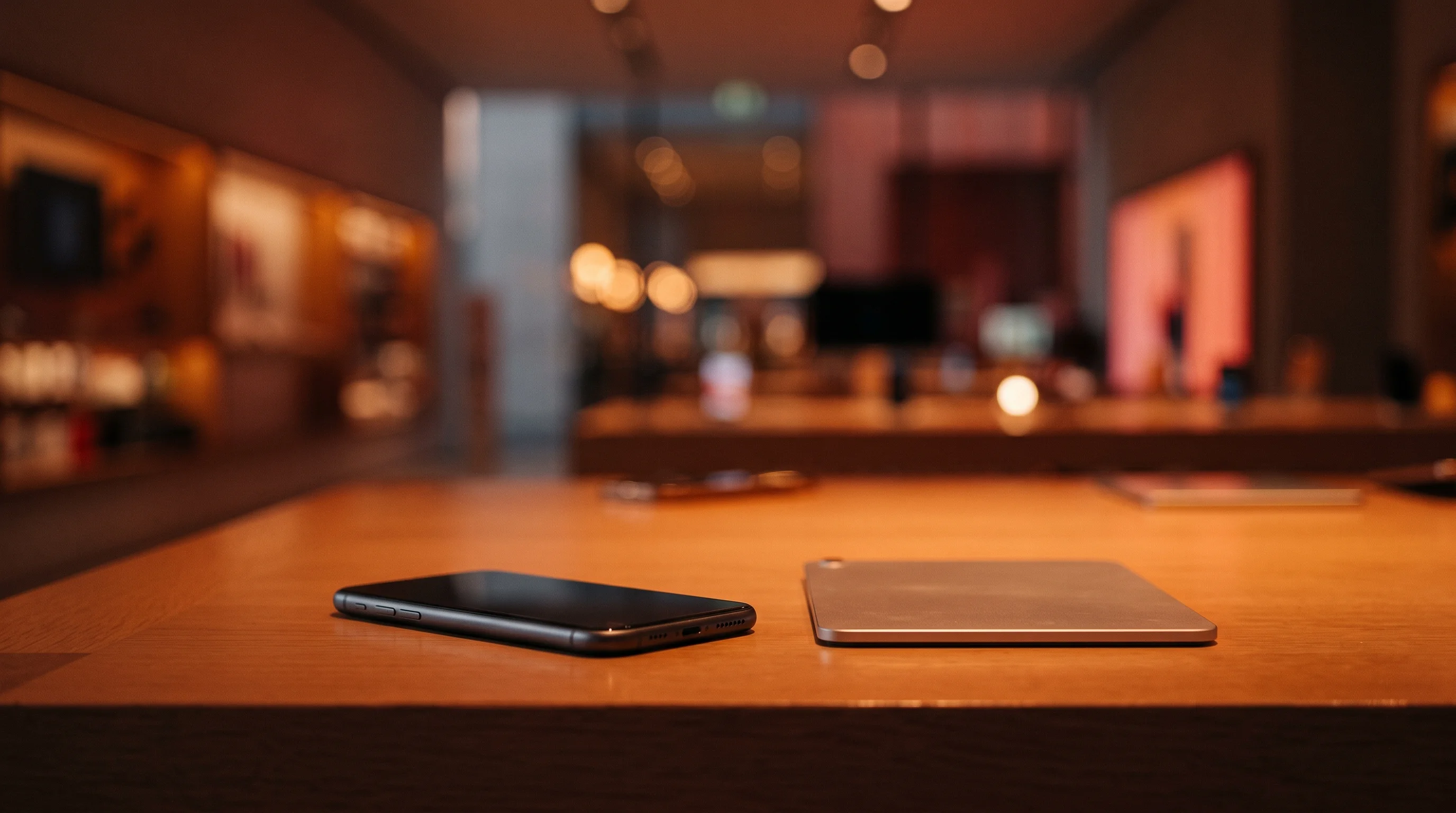 Digital illustration for article section "Three Minutes, Three Thousand Stores" in "Egyptian Fintech blnk Raises $37M to Scale Consumer Credit Access" - A minimal and clean composition focusing on a sleek, modern smartphone resting on a smooth retail di...