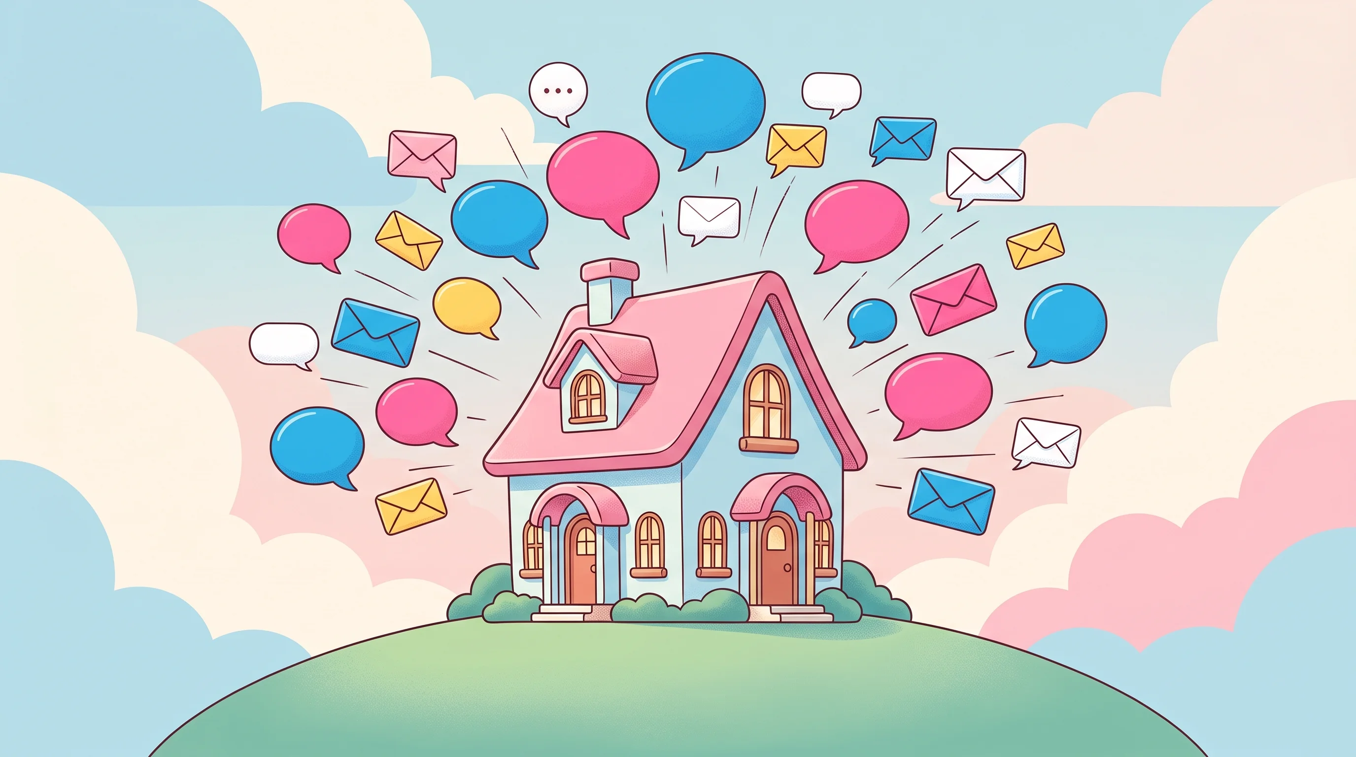 Digital illustration for article section "What It Actually Does" in "Besty AI Raises $3.75M to Automate Vacation Rental Operations" - A clean, minimal, and conceptual illustration of a stylized, charming house representing a modern pr...