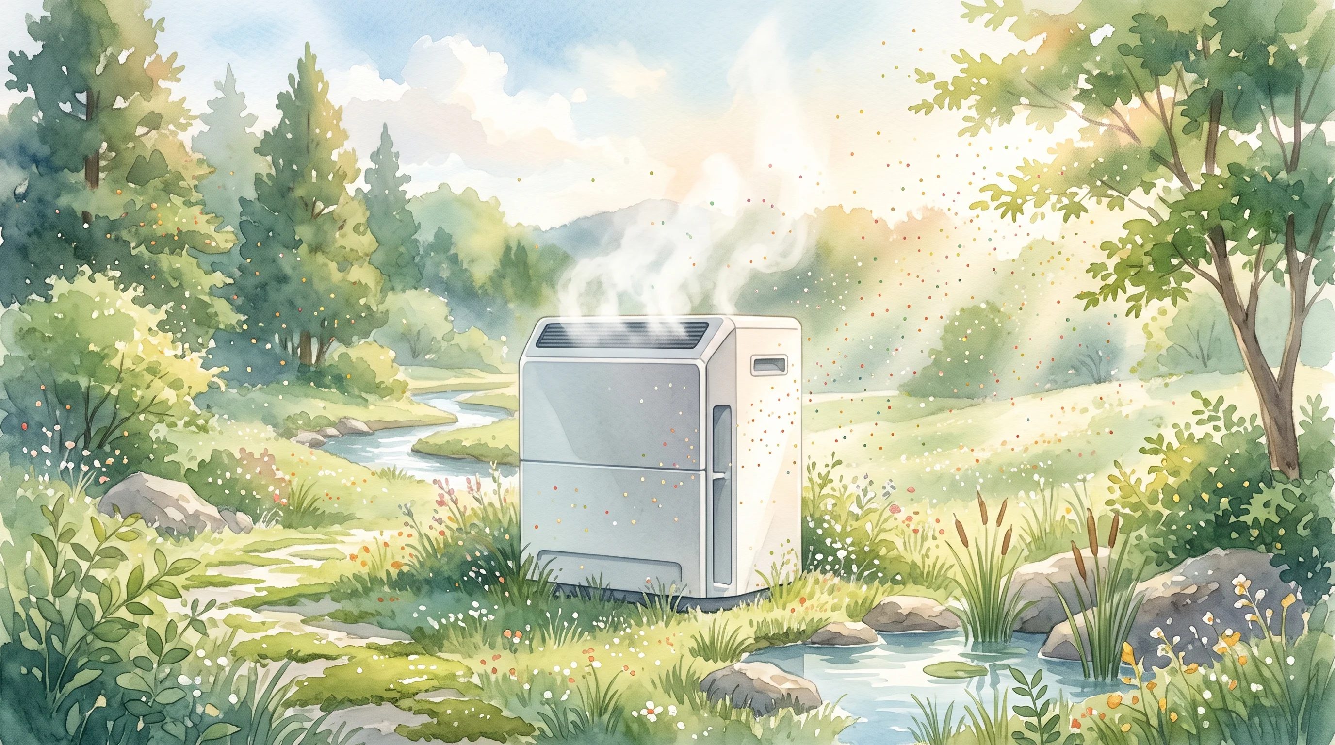 Digital illustration for article section "The Hybrid Future" in "How Madrone's Dew-Point Tech Could Cut Data Center Cooling Costs 30%" - A minimalist and modern conceptual representation of a hybrid climate control system, featuring a sl...