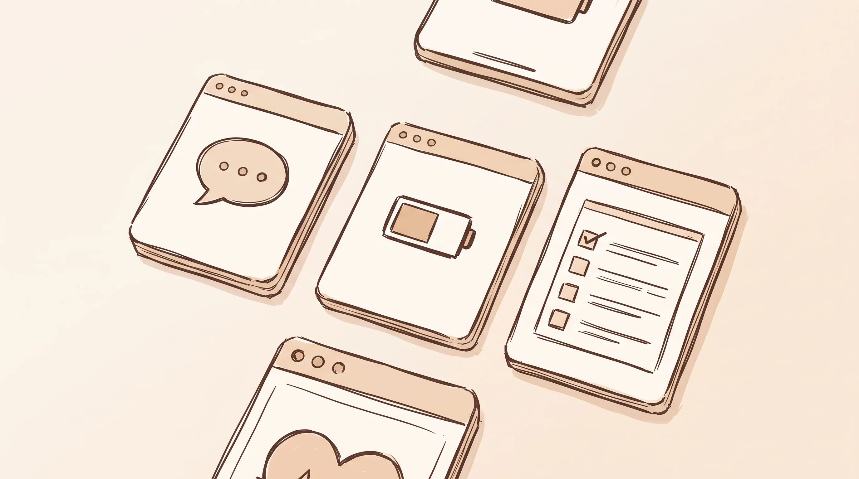 Digital illustration for article section "Crowded Field, Few Direct Competitors" in "Juno's AI Health Assistant Reaches 125K Chronic Illness Patients in 8 Months" - A clean, minimal conceptual composition representing a landscape of health and symptom-tracking tool...