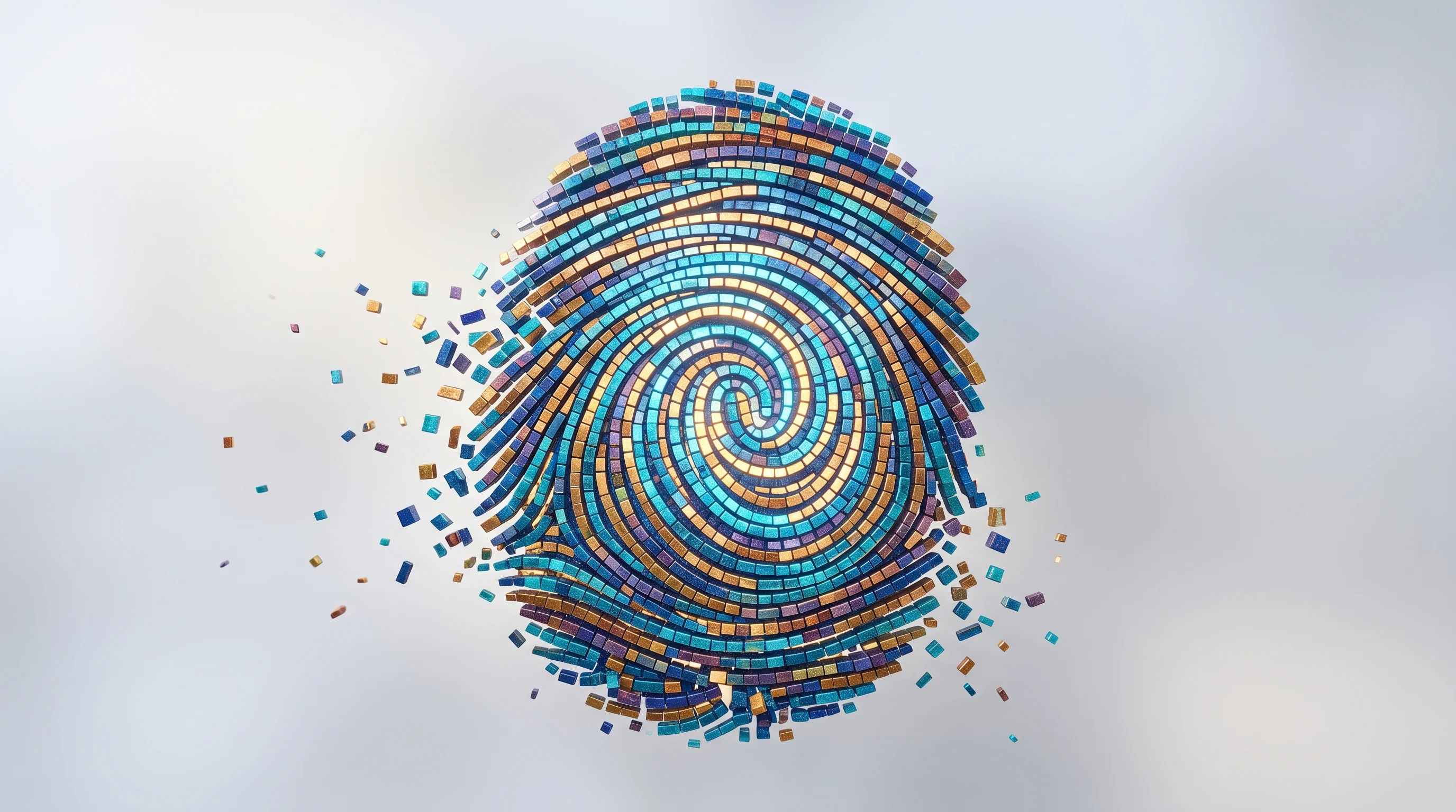 Digital illustration for article section "The Onfido Precedent" in "Isometric Lands $40M Series A to Expand AI Certification Platform" - A hyper-realistic 3D rendering of a large, abstract fingerprint symbolizing secure identity verifica...