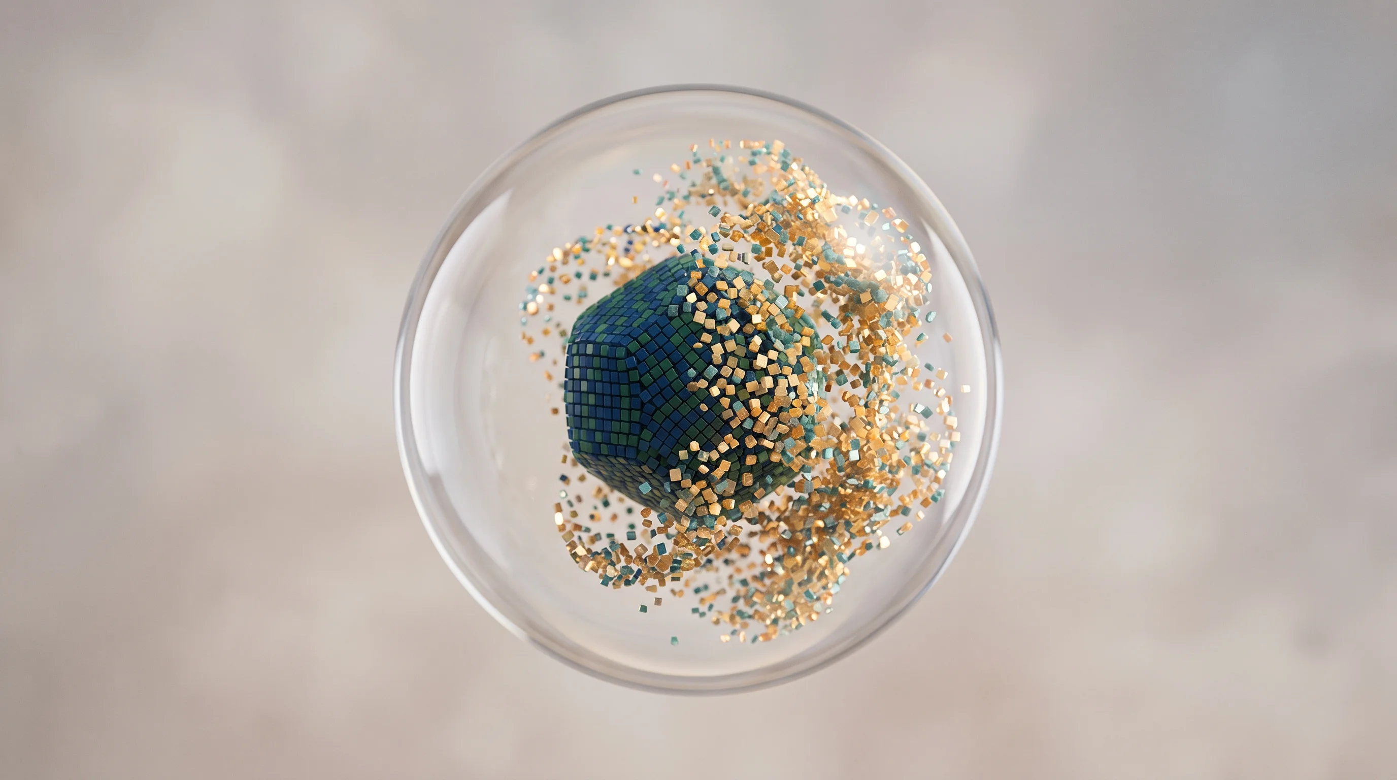 Digital illustration for article section "What Remains Uncertain" in "Isometric Lands $40M Series A to Expand AI Certification Platform" - A professional, modern conceptual image featuring a single, hyper-realistic floating glass sphere ag...