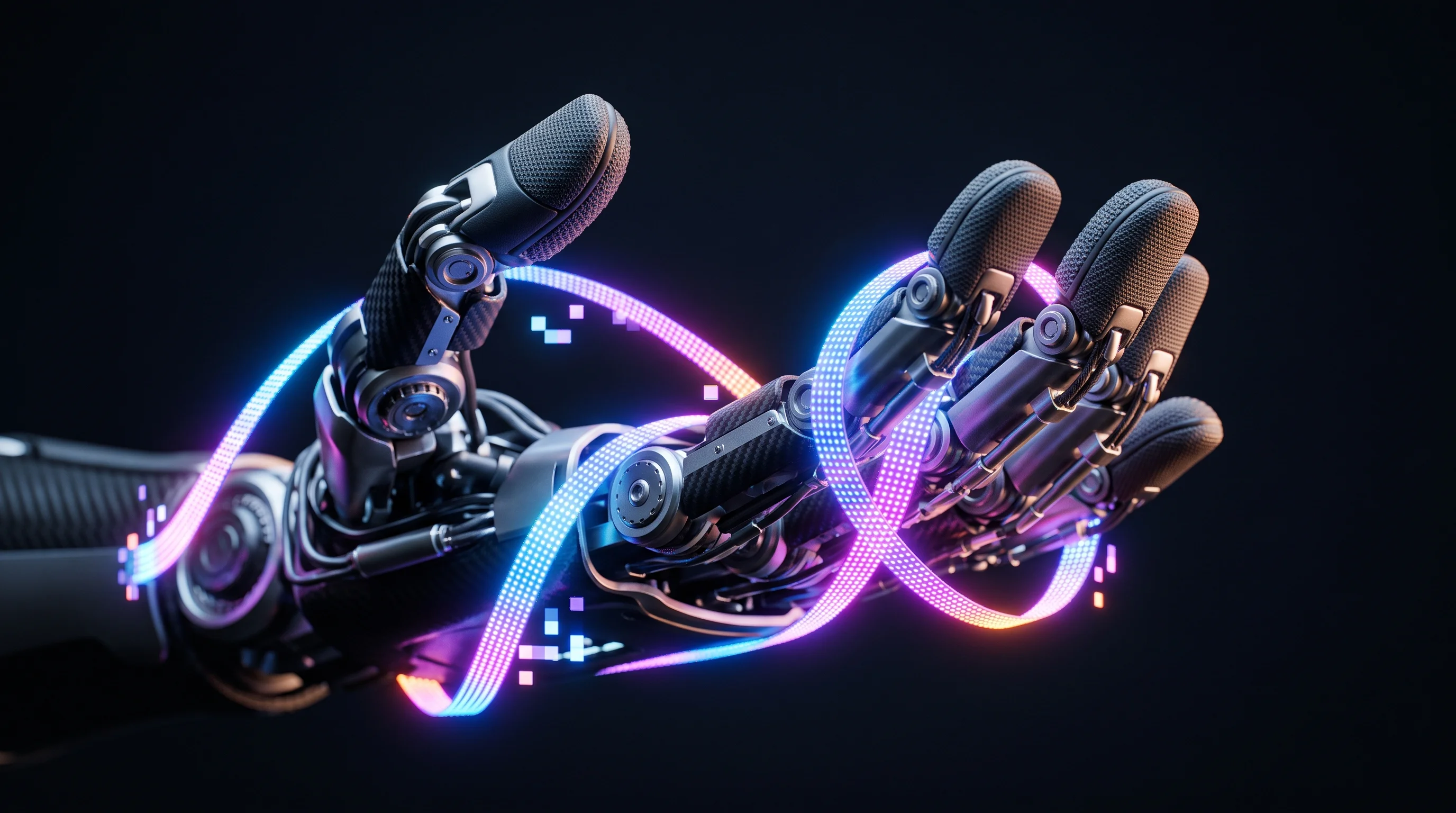 Digital illustration for article section "Why Now, and Why This?" in "Ex-Tesla Engineers Raise $11M for Robot Hands After Legal Battle" - A minimalist, conceptual close-up of a single, highly advanced humanoid robotic hand, focusing on th...