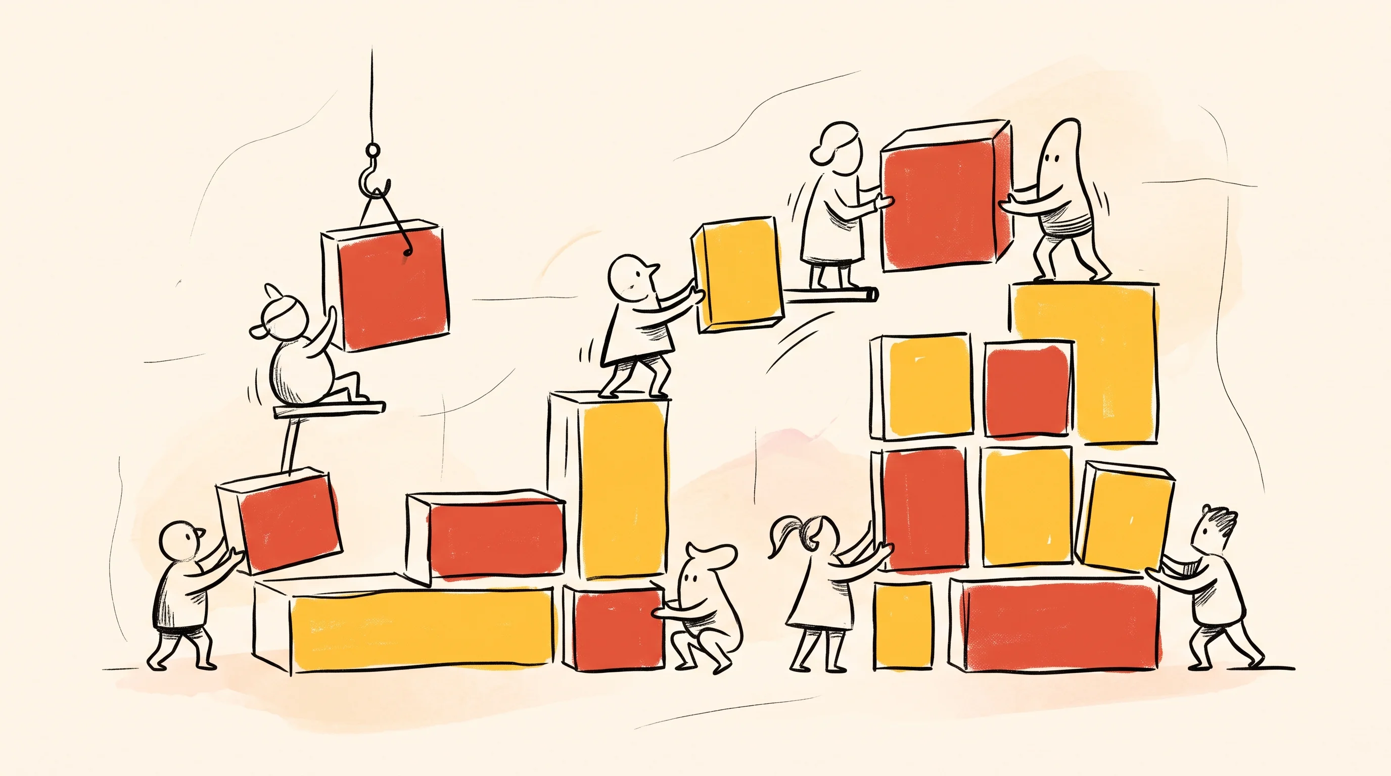 Digital illustration for article section "A Crowded, Fast-Moving Market" in "Baz Raises Seed to $17M, Launches AI Planner to Review Code Before It's Written" - A minimalist, hand-drawn illustration conceptualizing a fast-moving market of autonomous AI coding a...