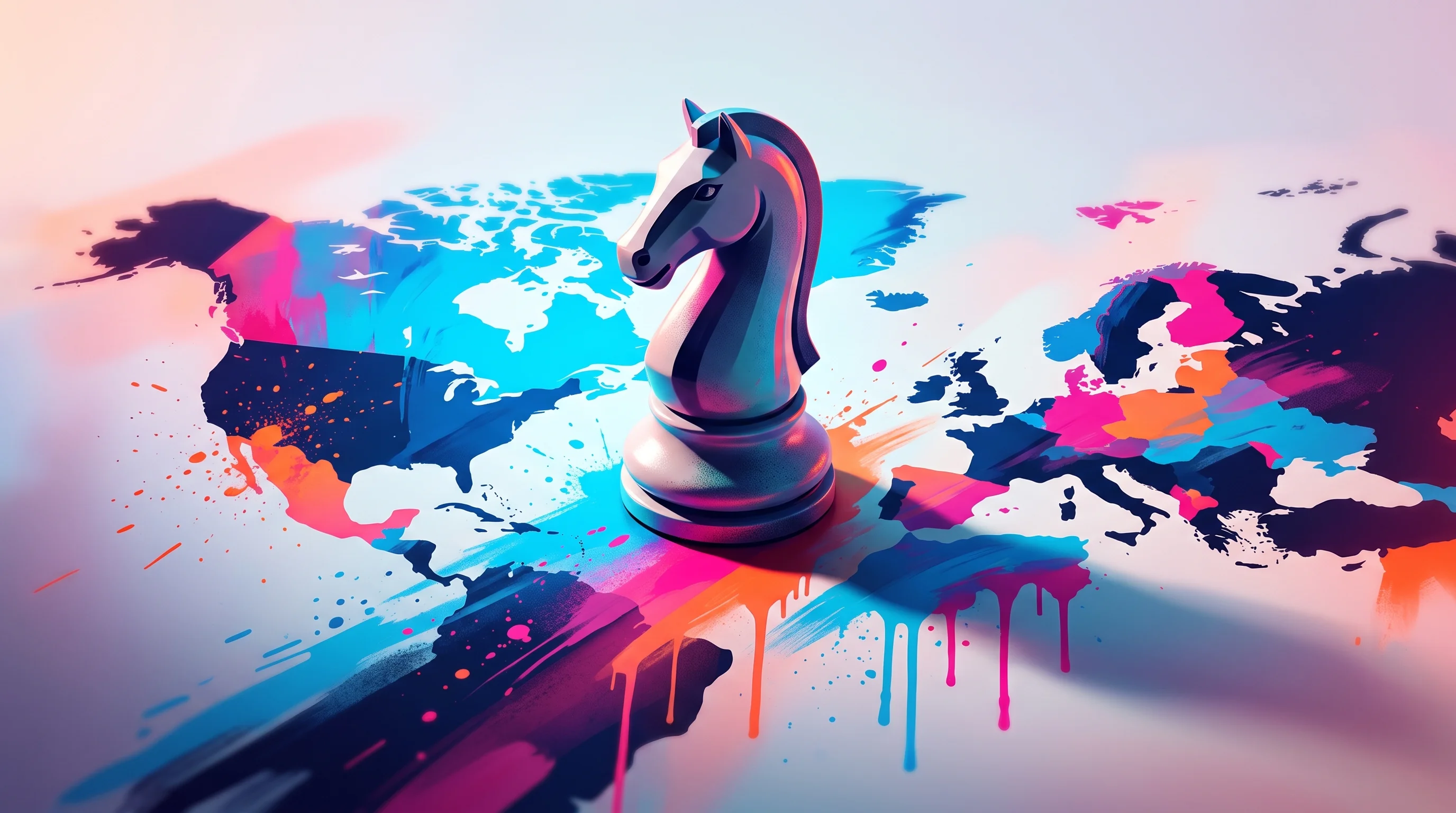 Digital illustration for article section "The Go-To-Market Play" in "Arato.ai Raises $10M Seed to Test AI Systems Before They Fail" - A clean, minimal composition featuring a sleek, modern chess knight positioned on a conceptual, abst...