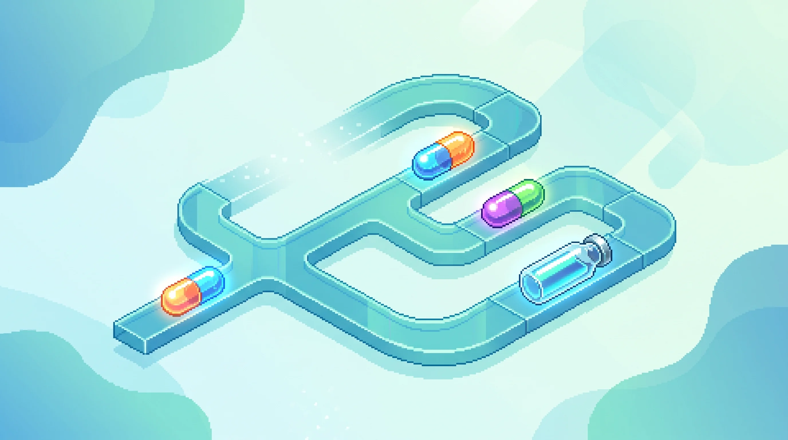 Digital illustration for article section "A Pipeline, Not Just a Program" in "Beeline Medicines Ups Series A to $426M for Autoimmune Push" - A conceptual, modern representation of a pharmaceutical development pipeline featuring a clean, styl...