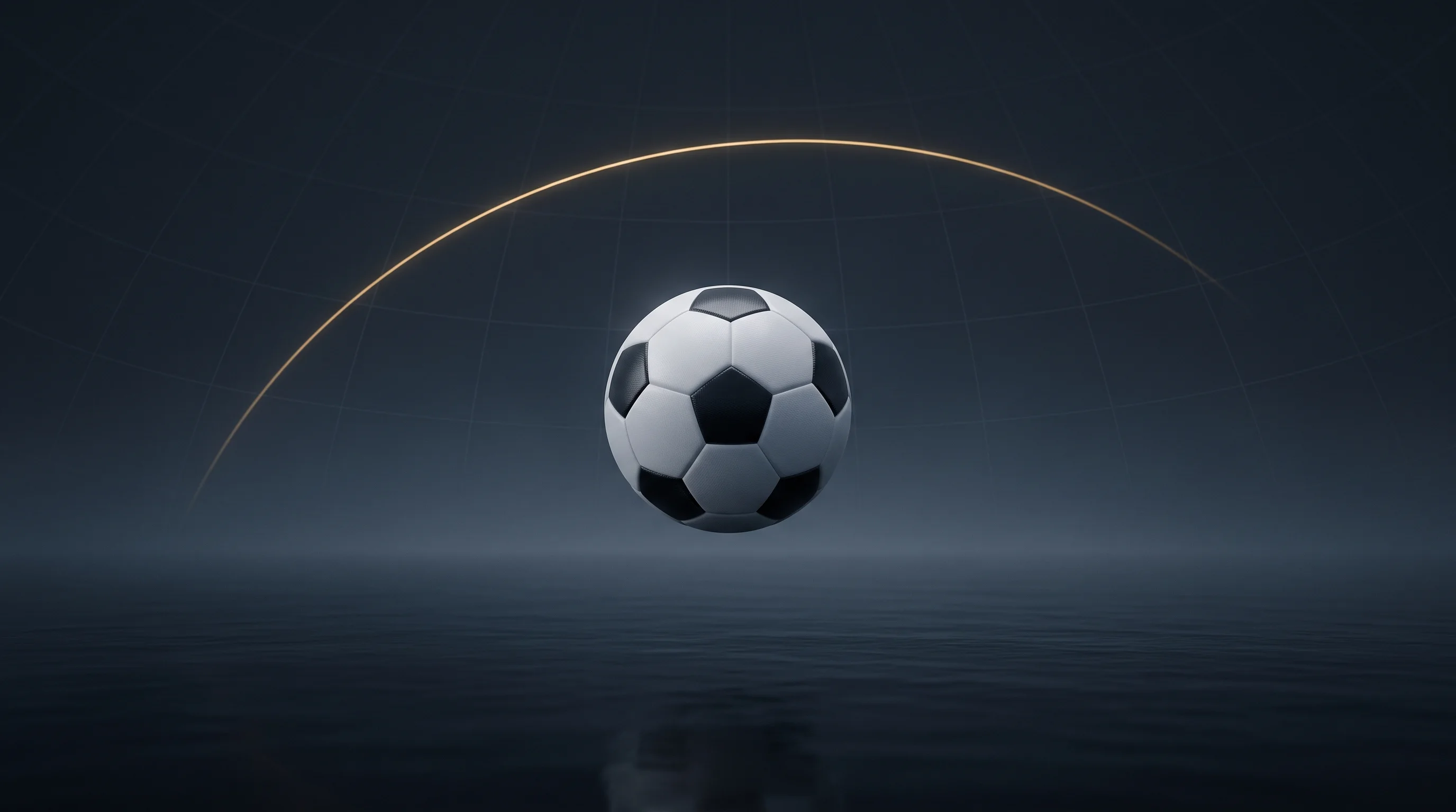Digital illustration for article section "Crossing the Atlantic" in "Able Made Scores $2M Seed for Soccer-Inspired Sustainable Fashion" - A pristine, minimalist soccer ball floating gracefully over a subtle, abstract representation of the...