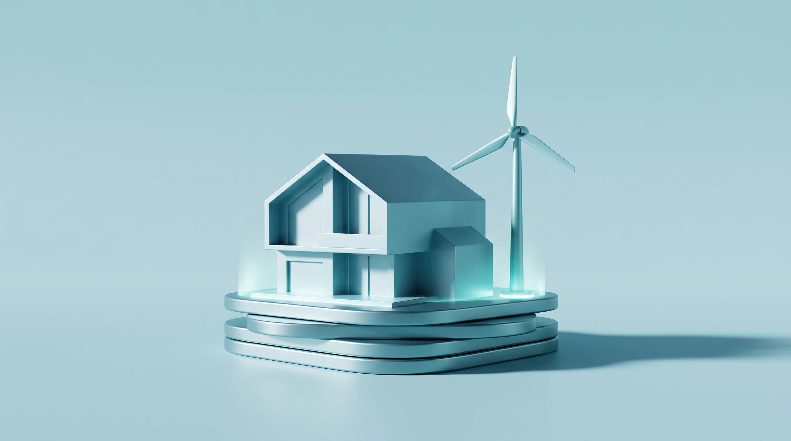 Digital illustration for article section "Why Now? Political Pressure and Federal Money" in "YC's Verdant Launches AI to Tackle Permitting Crisis Blocking Housing" - A minimalist, futuristic 3D conceptual rendering of a sleek, modern architectural house model and a ...