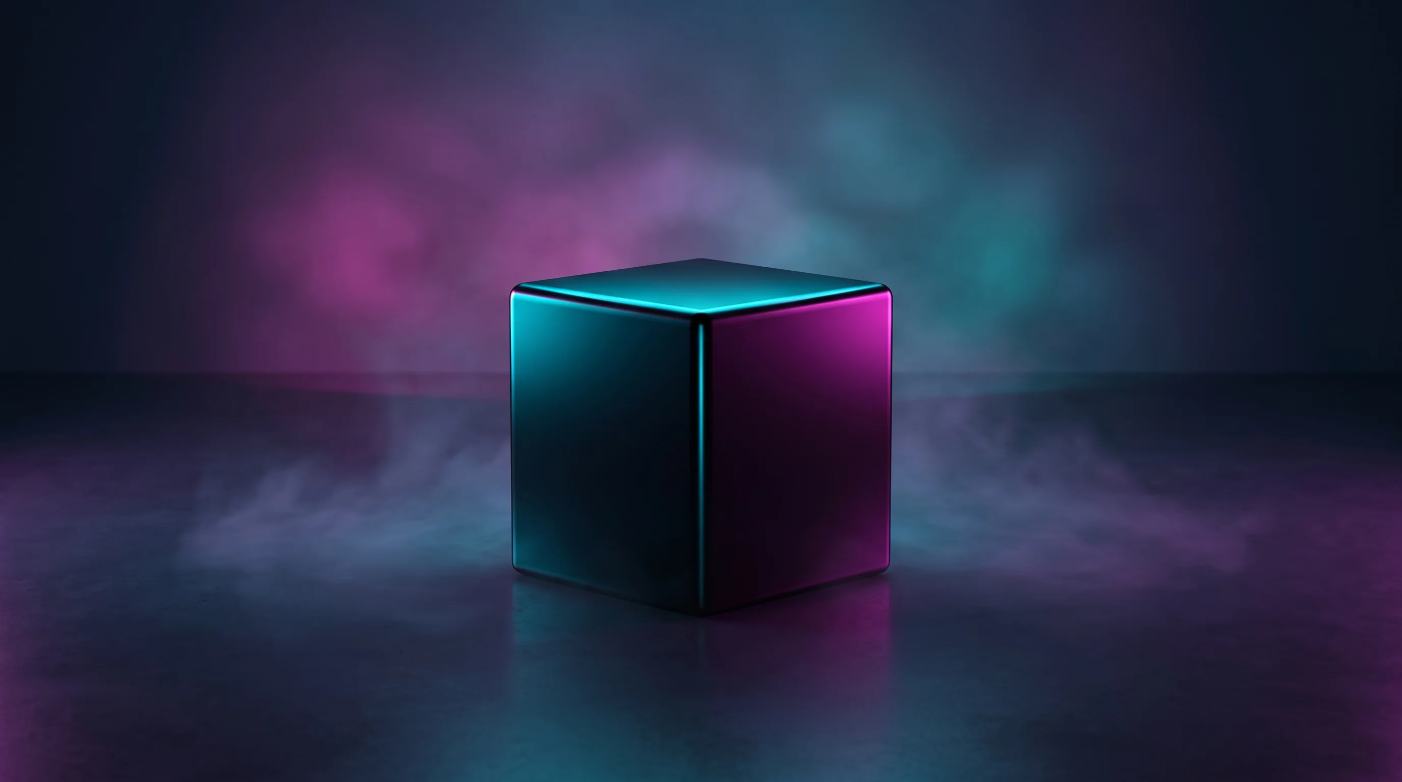 Digital illustration for article section "The AI Black Box" in "YC's Cova Launches AI-Native Home Care Agency in Michigan" - A sleek, minimalist, opaque matte black cube sits as the sole focal point in the center of a clean, ...