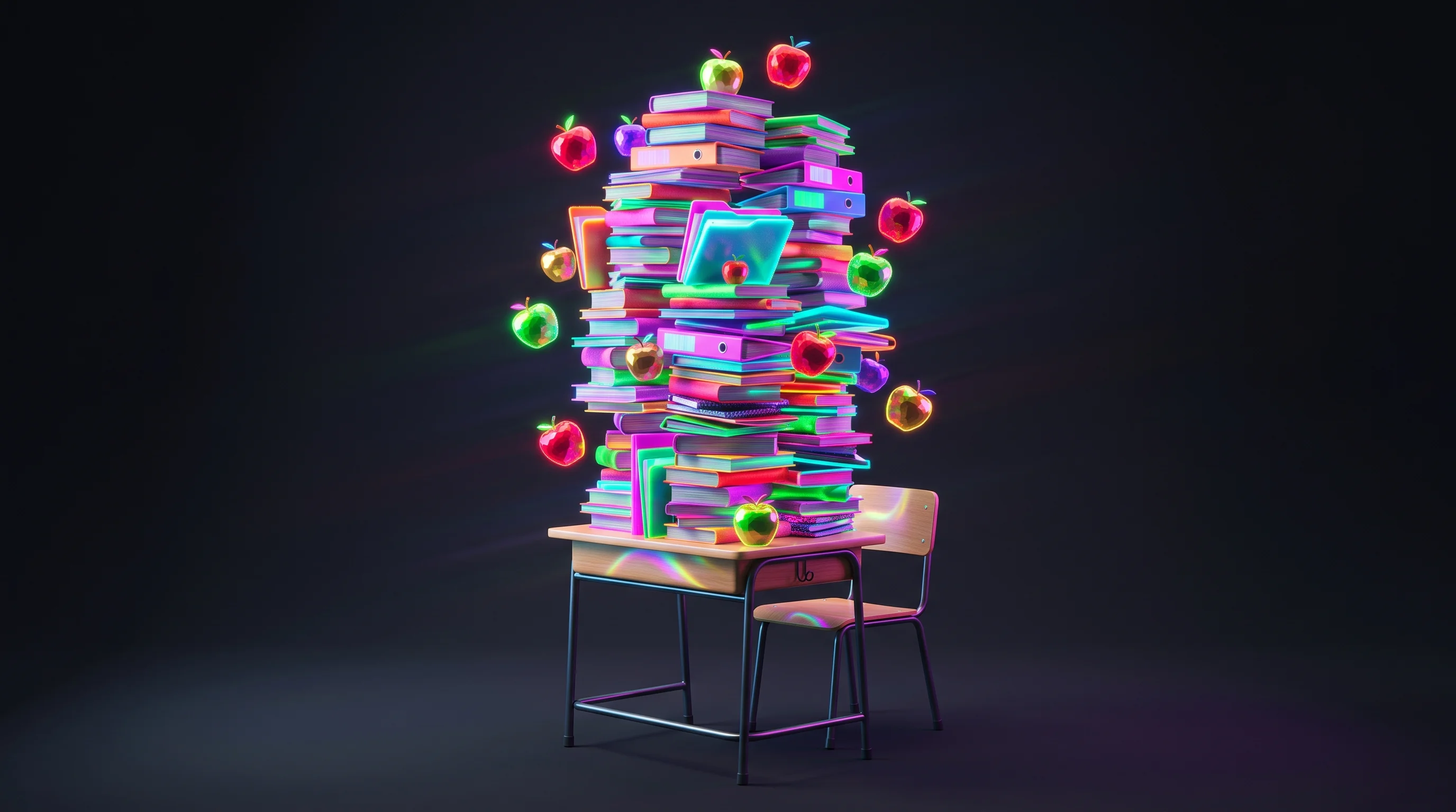 Digital illustration for article section "A Crowded Field Getting Crowder" in "YC-Backed Bloomy Launches AI Tutor for K-12 Mastery Learning" - A striking, minimalist conceptual image centered on a single modern school desk that is overwhelmed ...