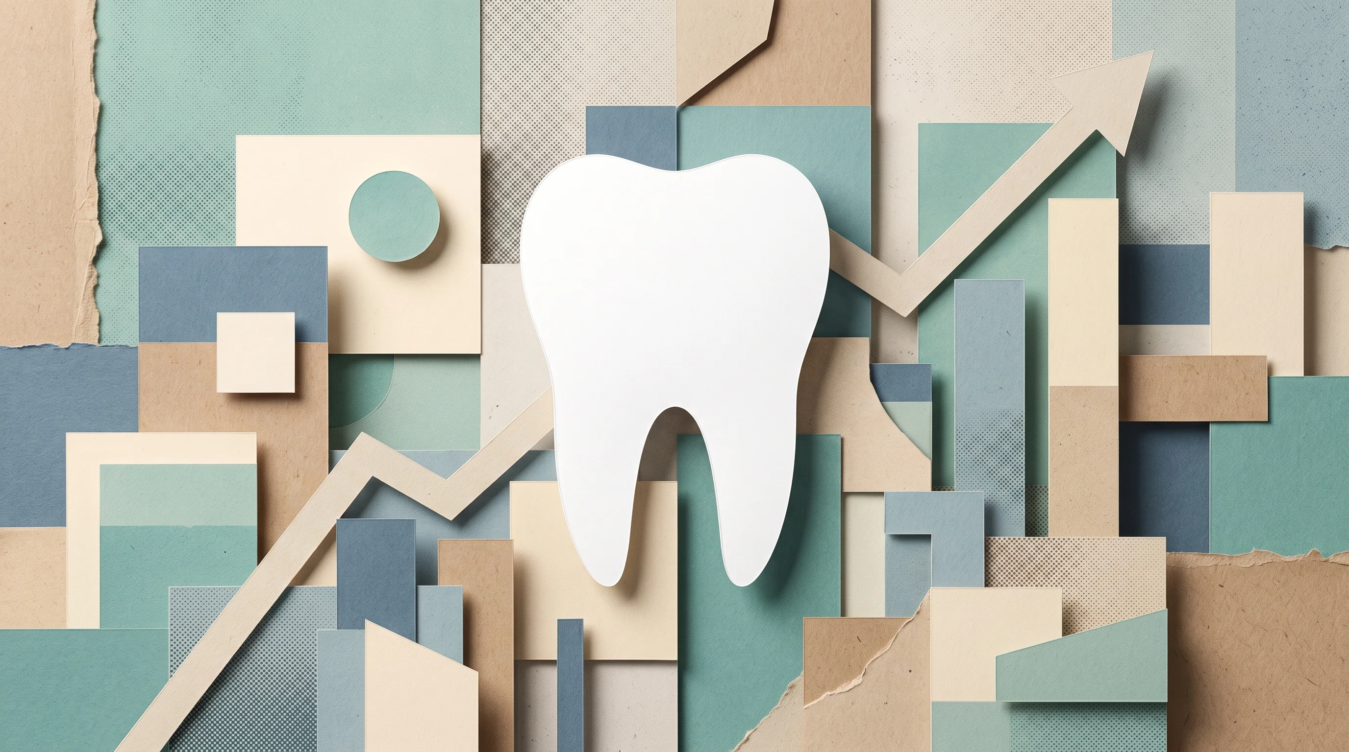Digital illustration for article section "A Crowded Field, or Maybe Just Crowded Enough" in "YC S26's Denta Launches AI-Powered 'Autopilot' for Dental Practices" - A stylized, minimal paper-cutout of a pristine white tooth serving as the strong central focal point...